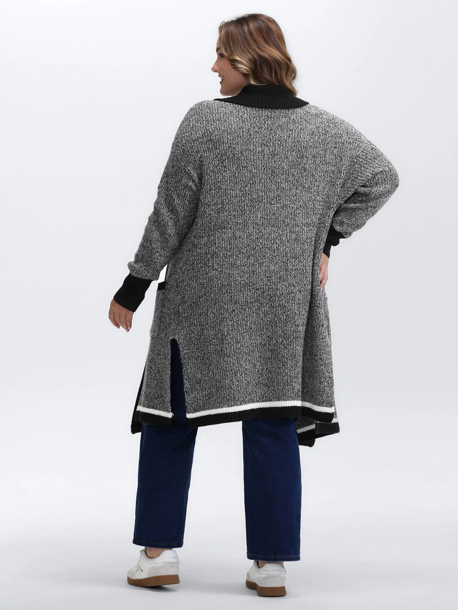 Color Contrast Trim Textured Pocket Knit Cardigan - Image 5