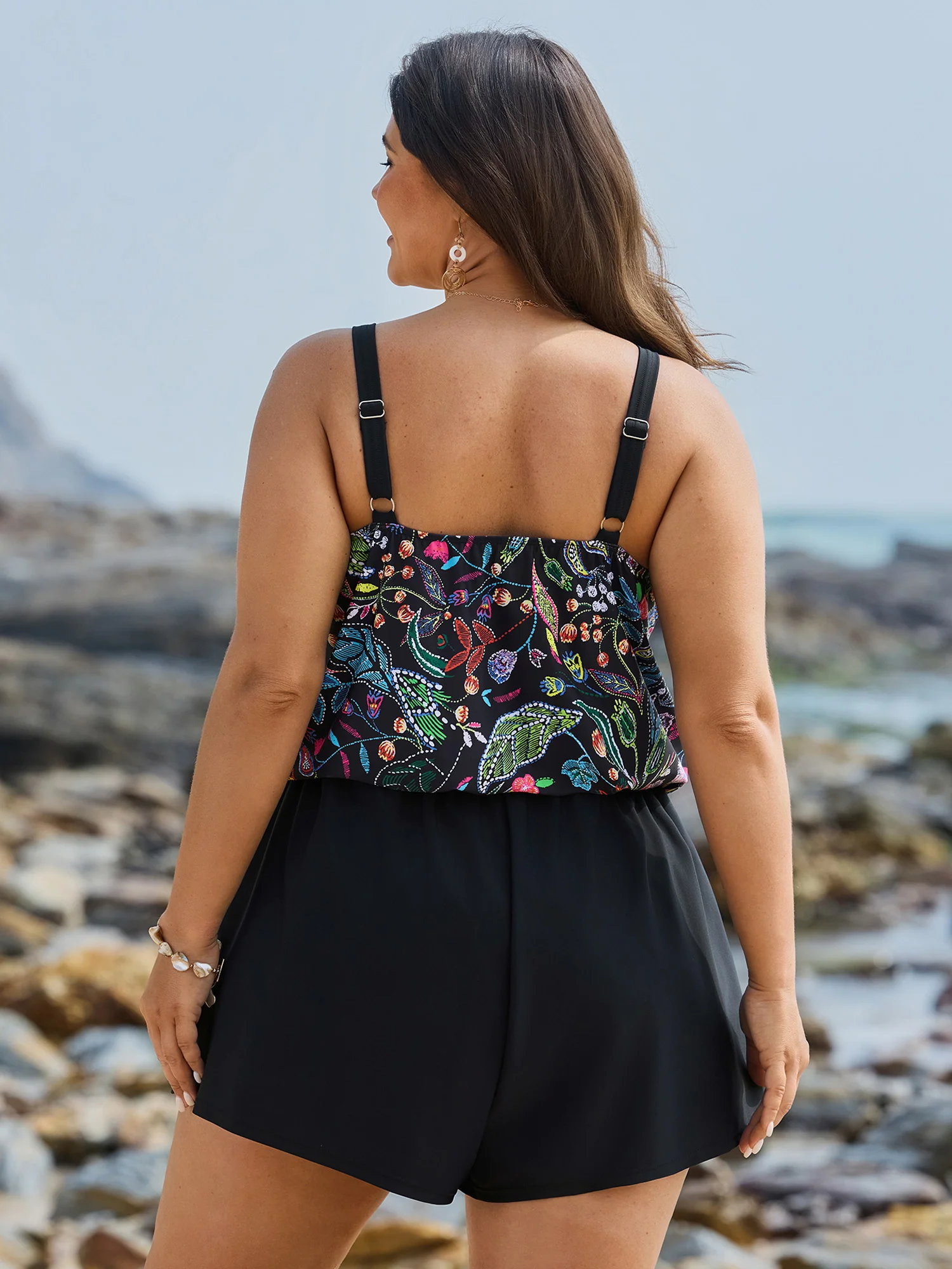 Color Contrast Tropical Floral One-Piece Swimsuit - Image 4