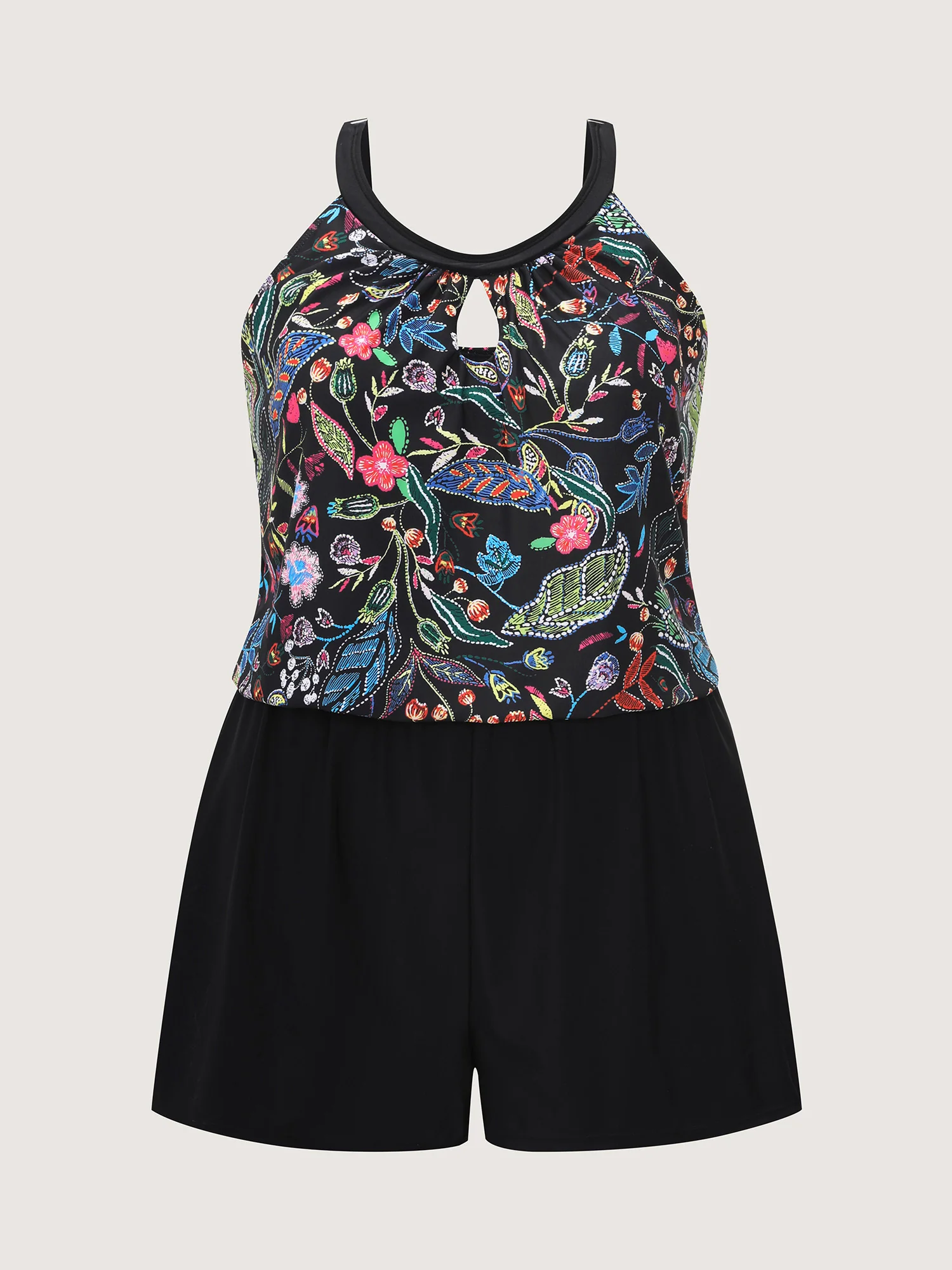 Color Contrast Tropical Floral One-Piece Swimsuit - Image 7