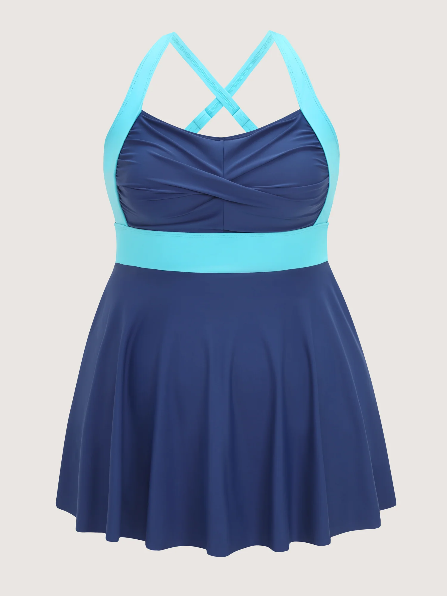 Color Contrast Twist Front Swim Dress - Image 6