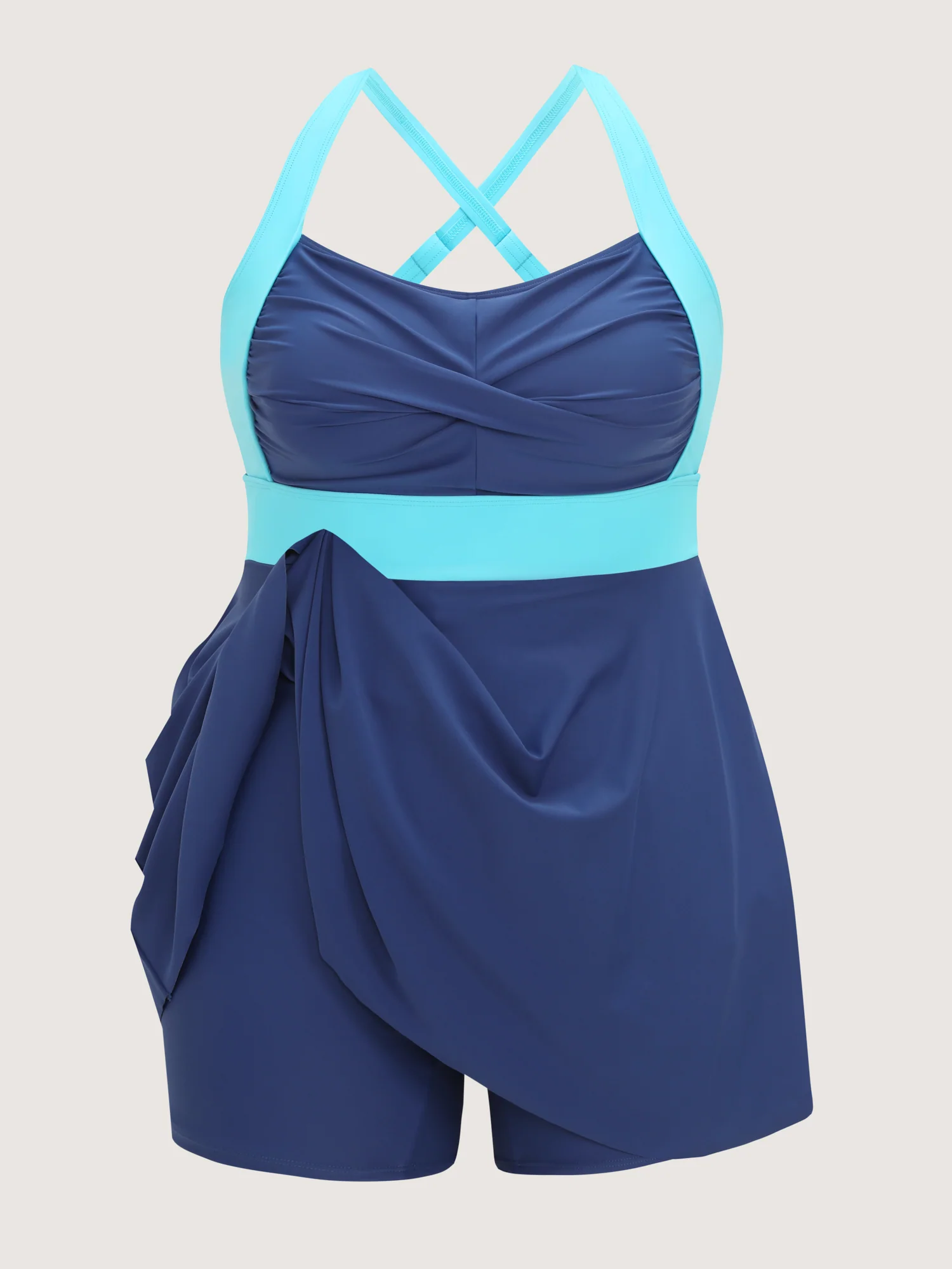 Color Contrast Twist Front Swim Dress - Image 7