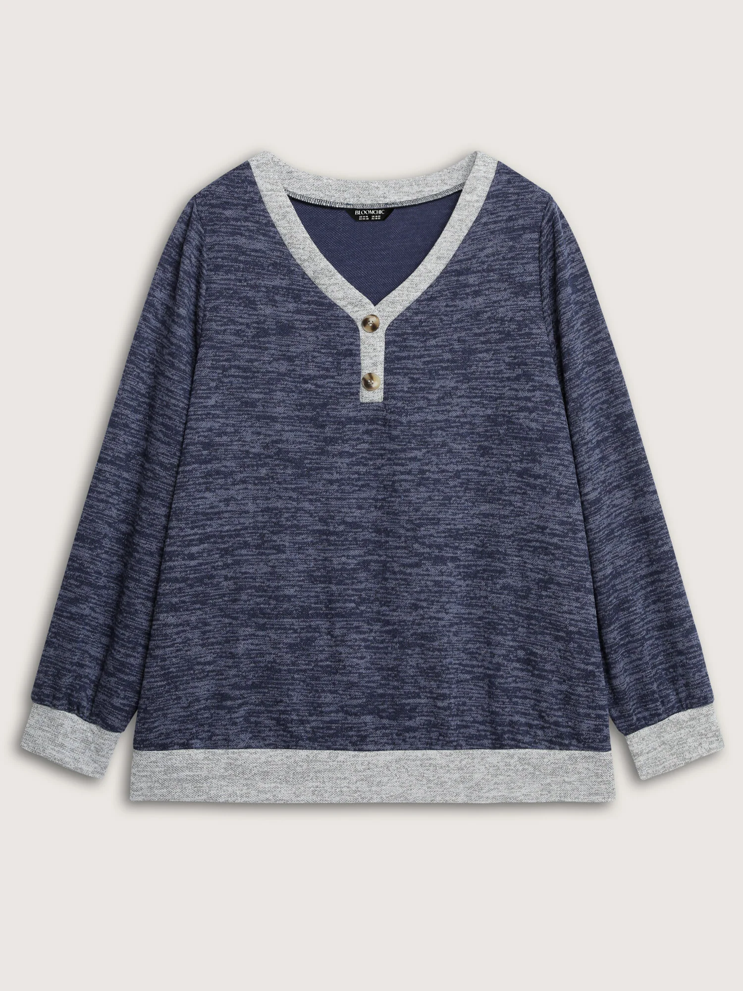 Color Contrast V-Neck Button Sweatshirt - Image 7
