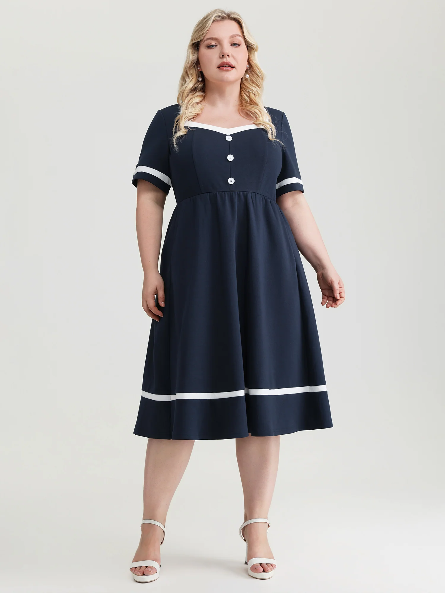 Color Contrast Waist-Tie Bow Midi Dress - Image 3