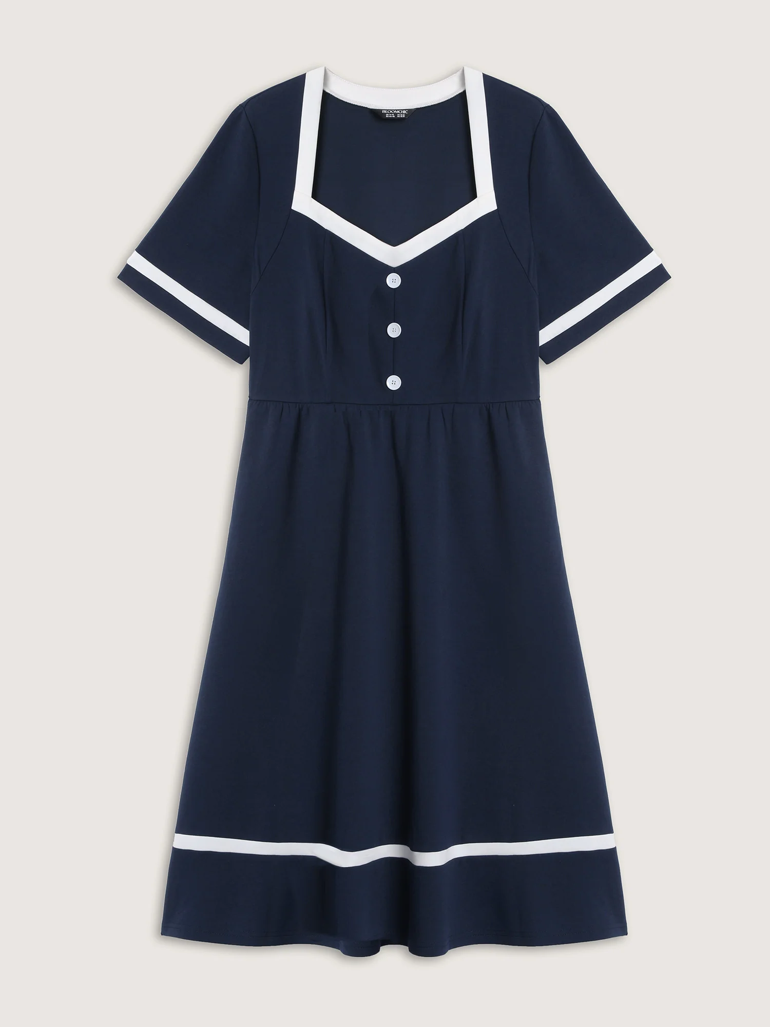 Color Contrast Waist-Tie Bow Midi Dress - Image 7