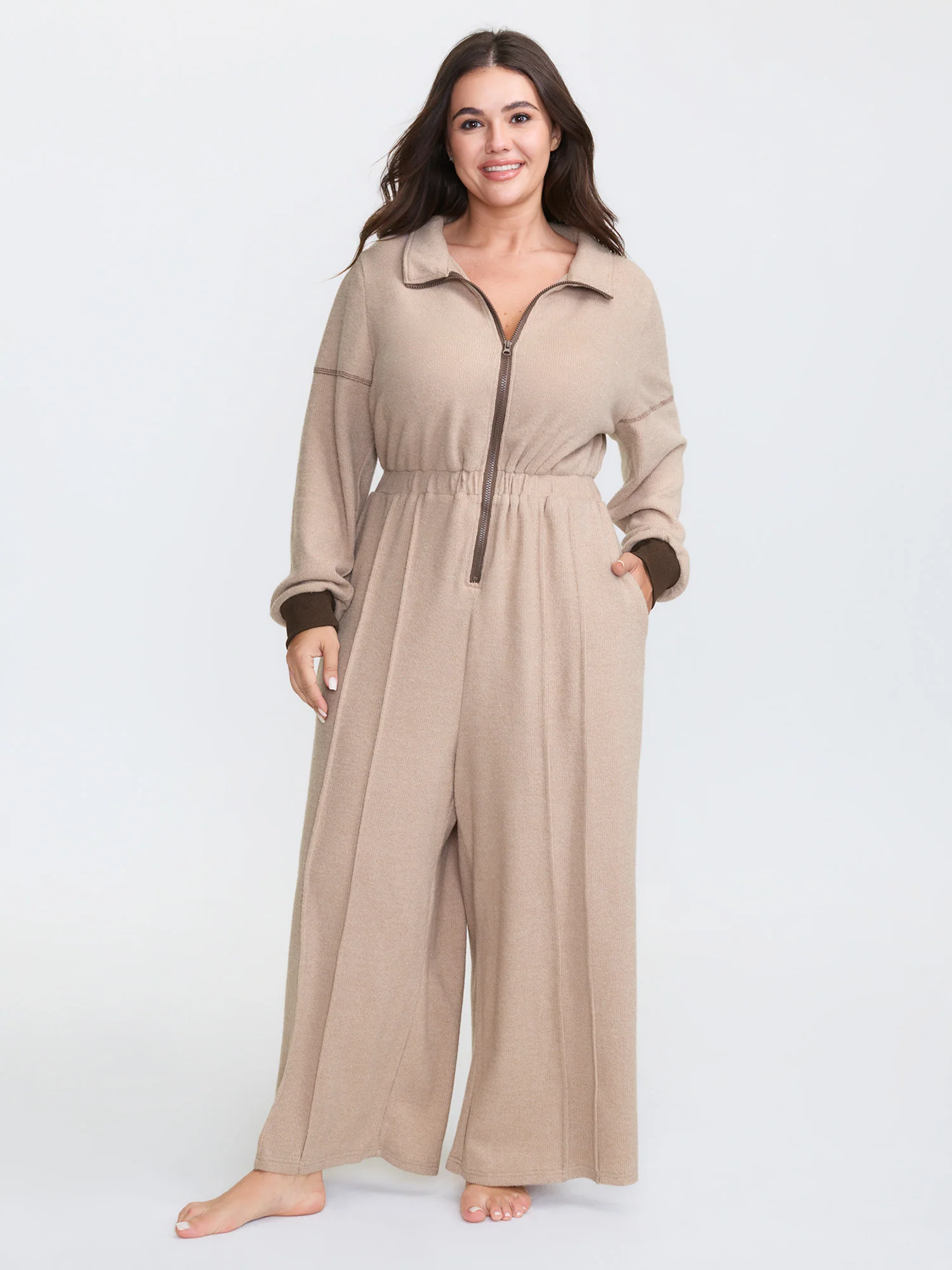 Color Contrast Zipper Lounge Jumpsuit - Image 3