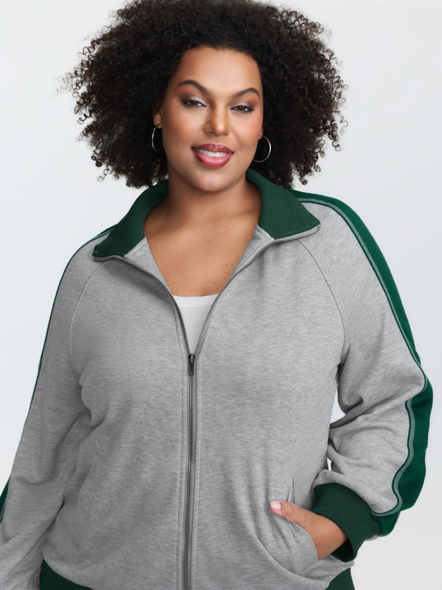 Color Contrast Zipper Pockets Jacket - Image 2