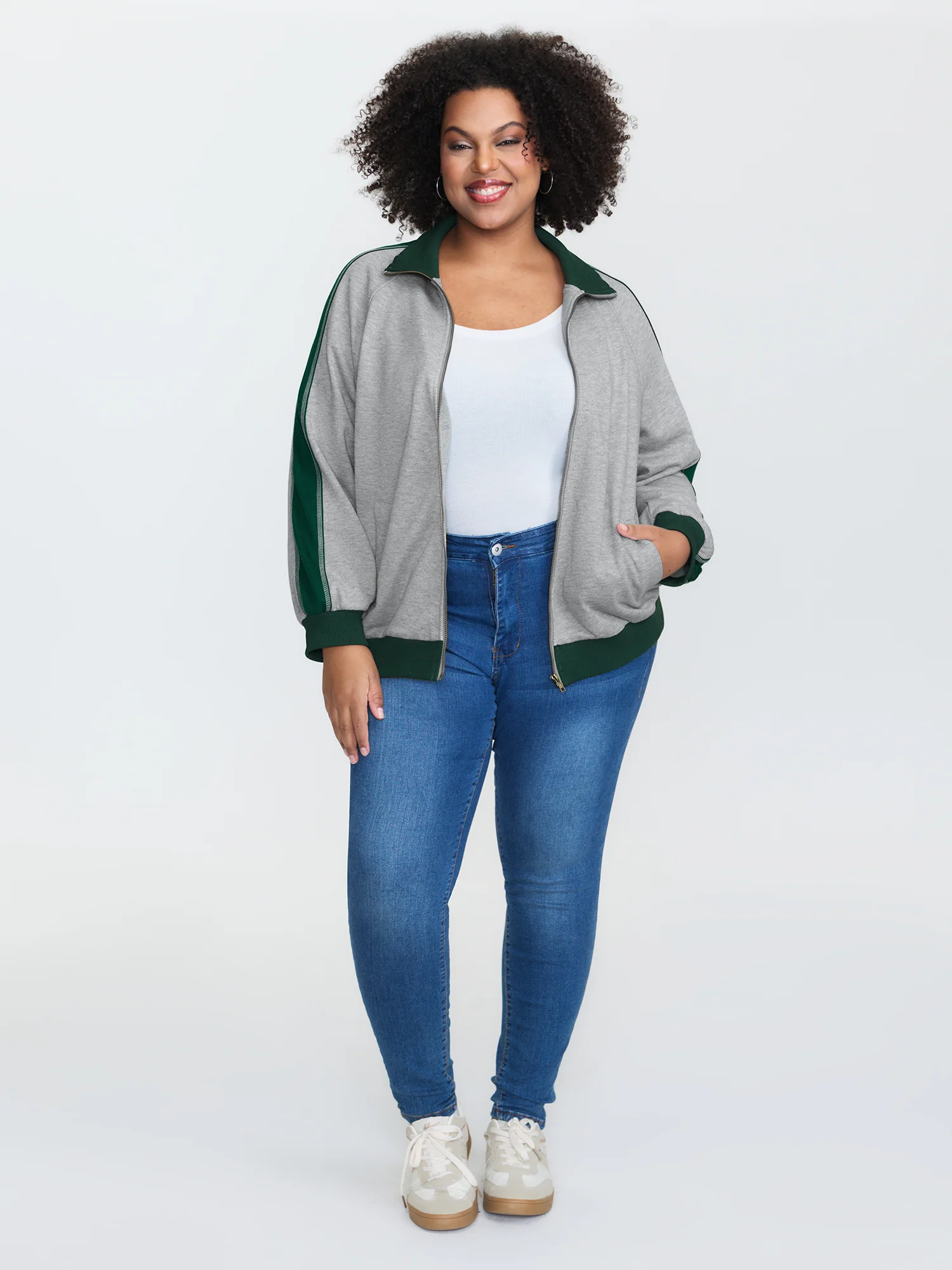 Color Contrast Zipper Pockets Jacket - Image 3