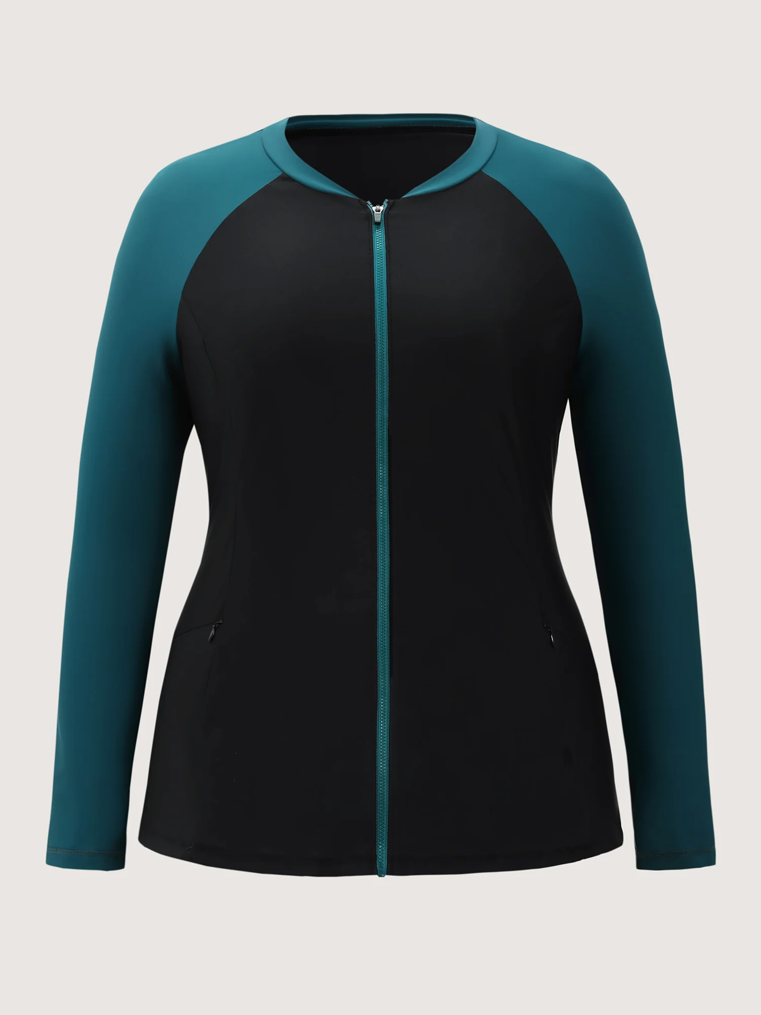 Color Contrast Zipper Pockets Swim Top - Image 8