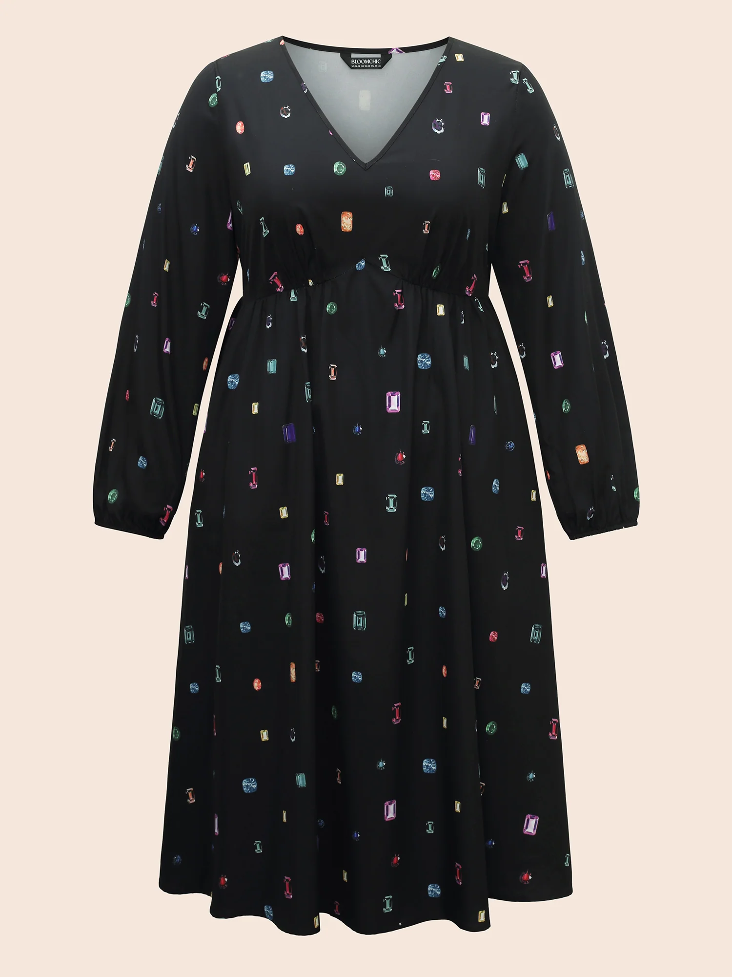 Color Diamond Print V Neck Dress - Image 7