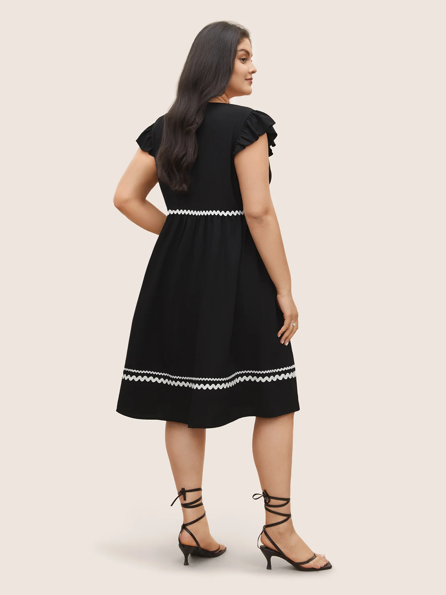 Color Embroidered Patchwork Flounce Sleeve Dress - Image 3