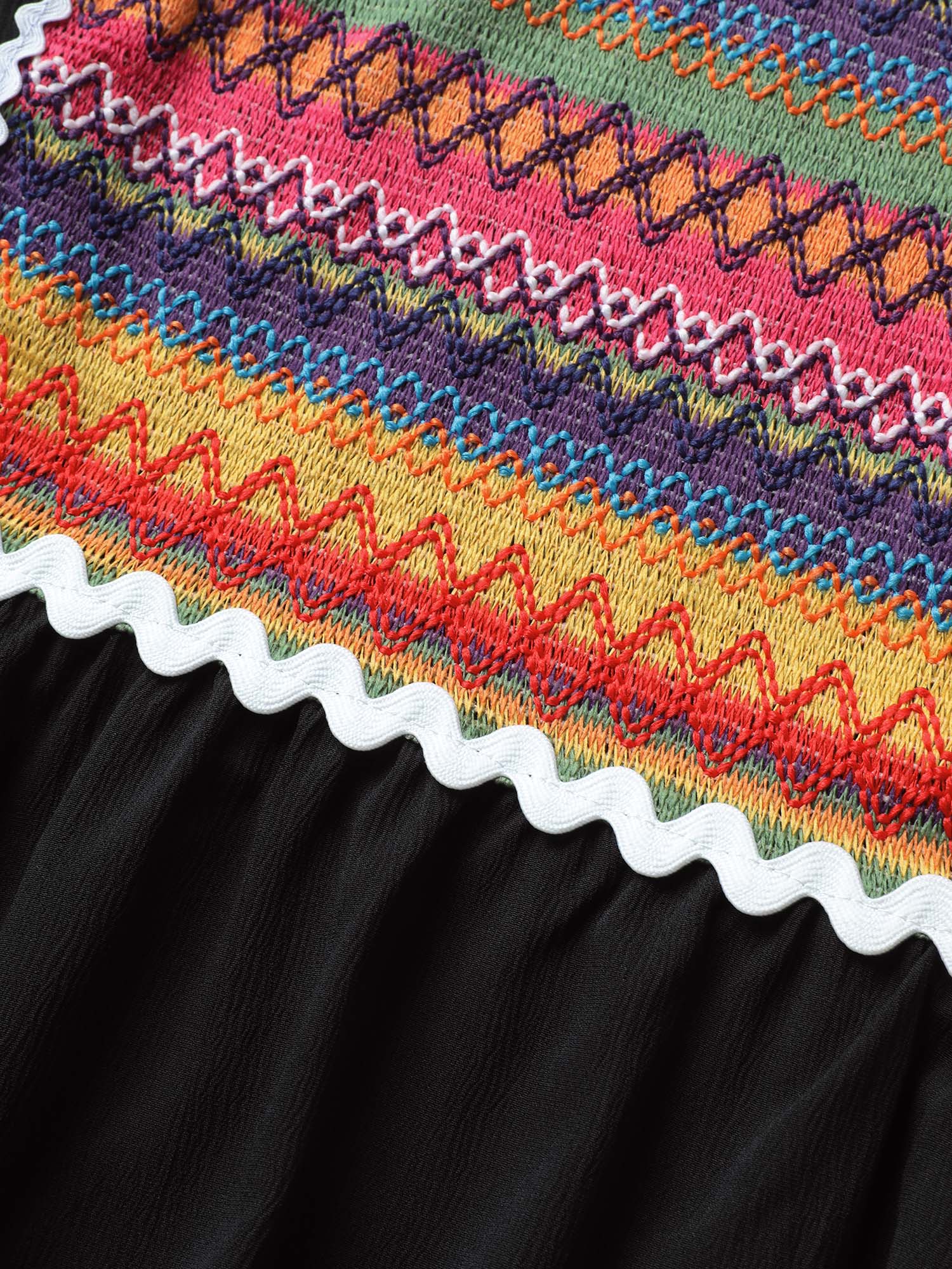 Color Embroidered Patchwork Flounce Sleeve Dress - Image 5