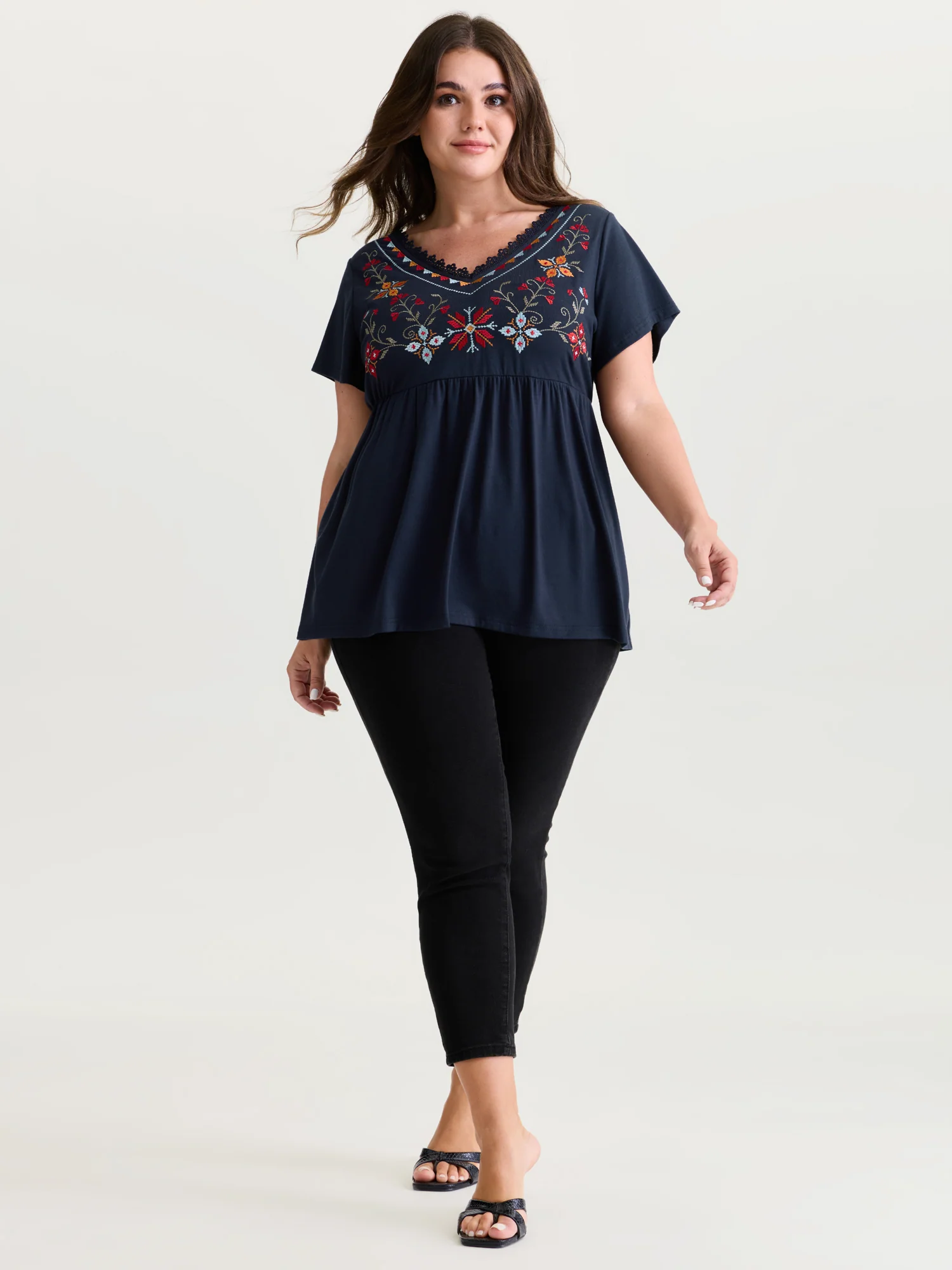 Color Floral Embroidery Lace Knit Top - Image 10