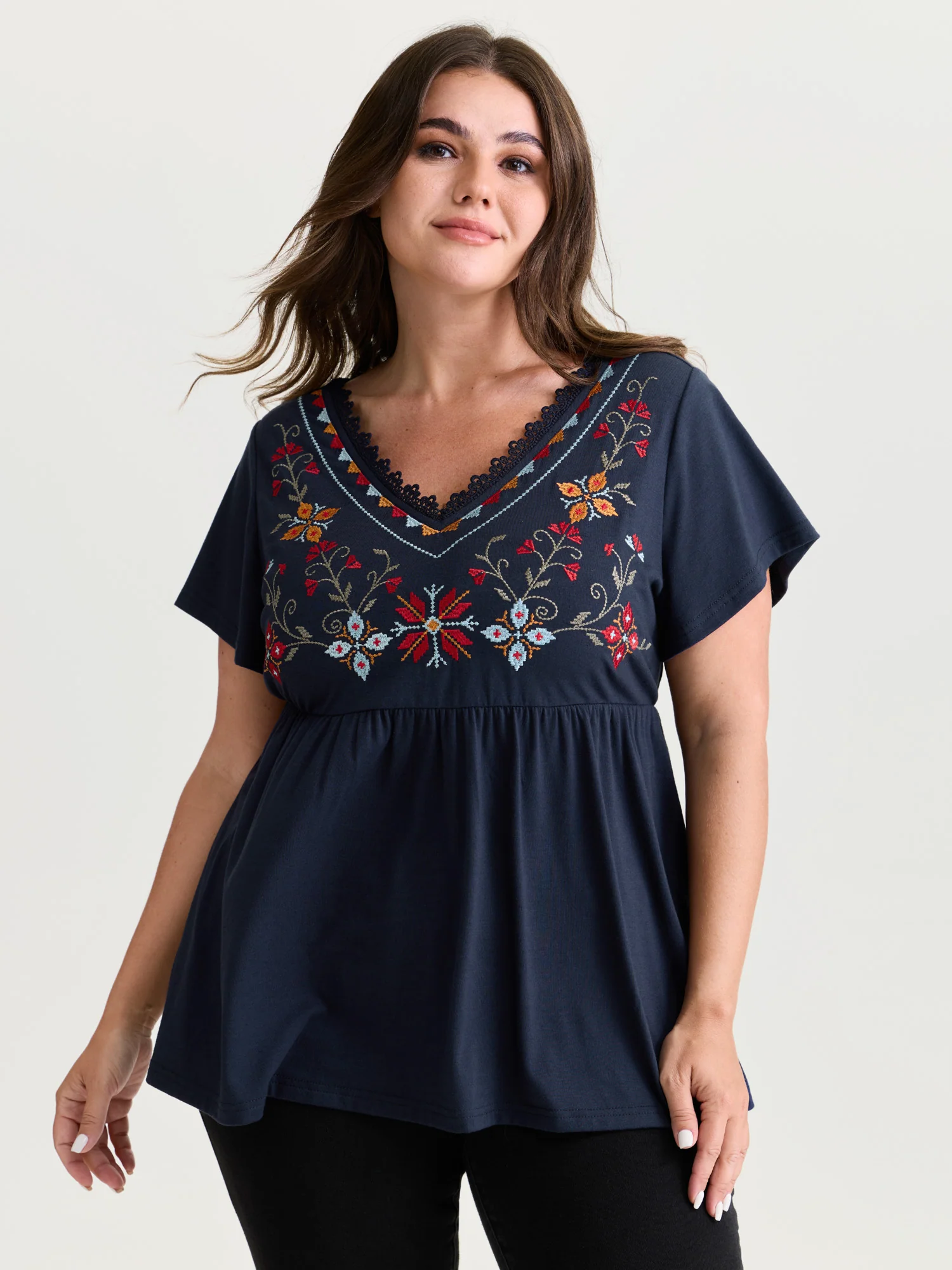 Color Floral Embroidery Lace Knit Top - Image 8