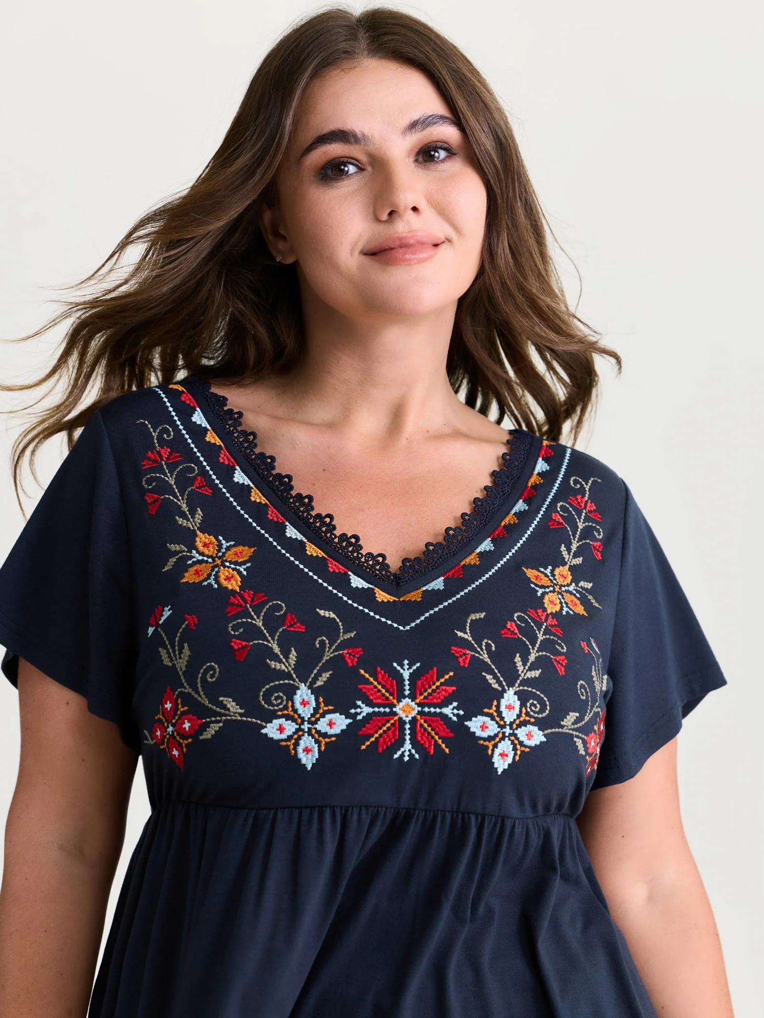 Color Floral Embroidery Lace Knit Top - Image 9