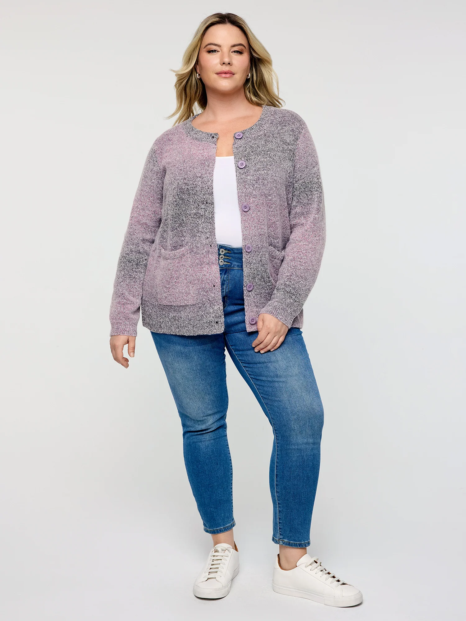 Color Gradient Buttons Knit Cardigan - Image 3
