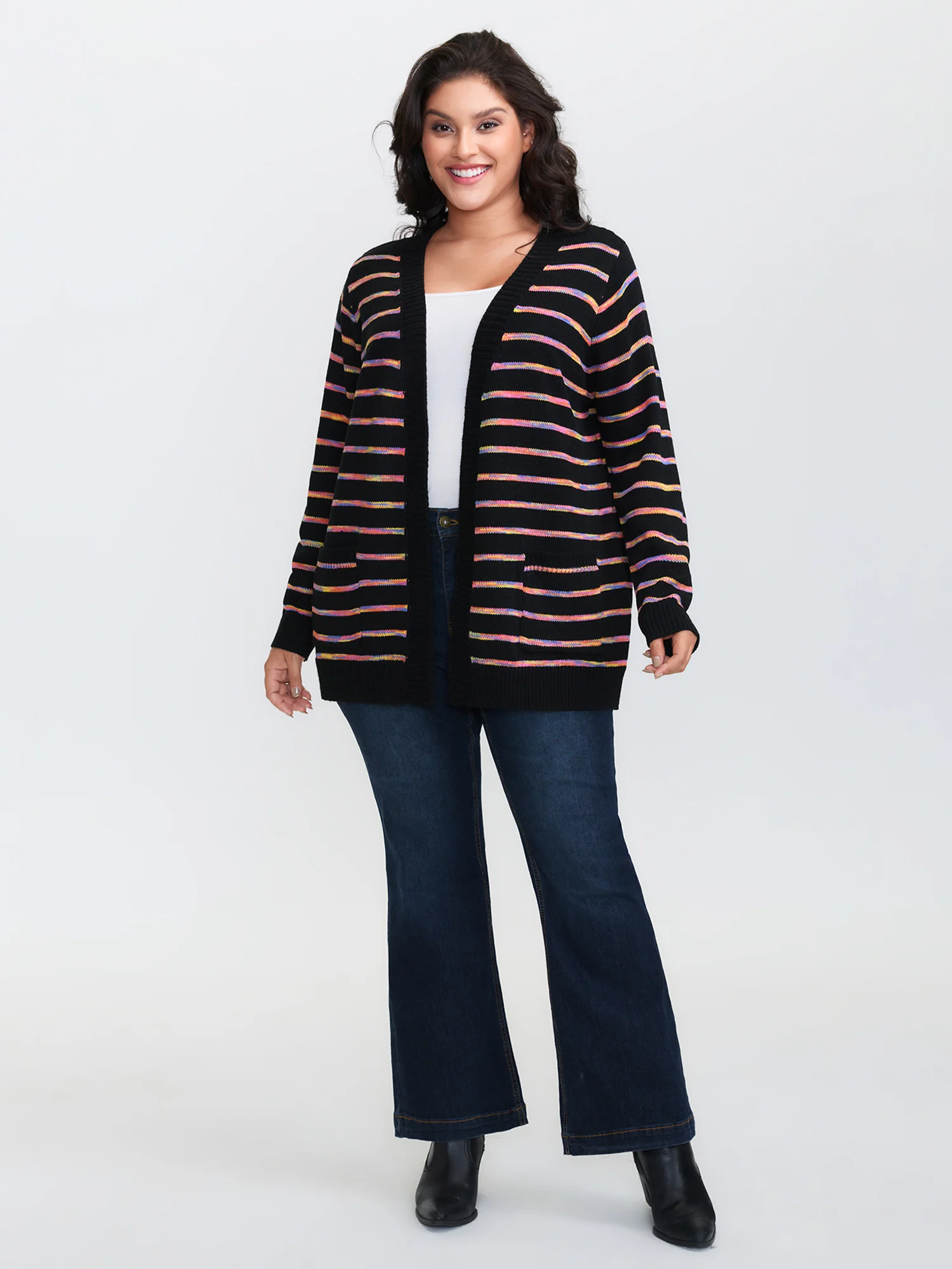 Color Gradient Heather Pockets Knit Cardigan - Image 3