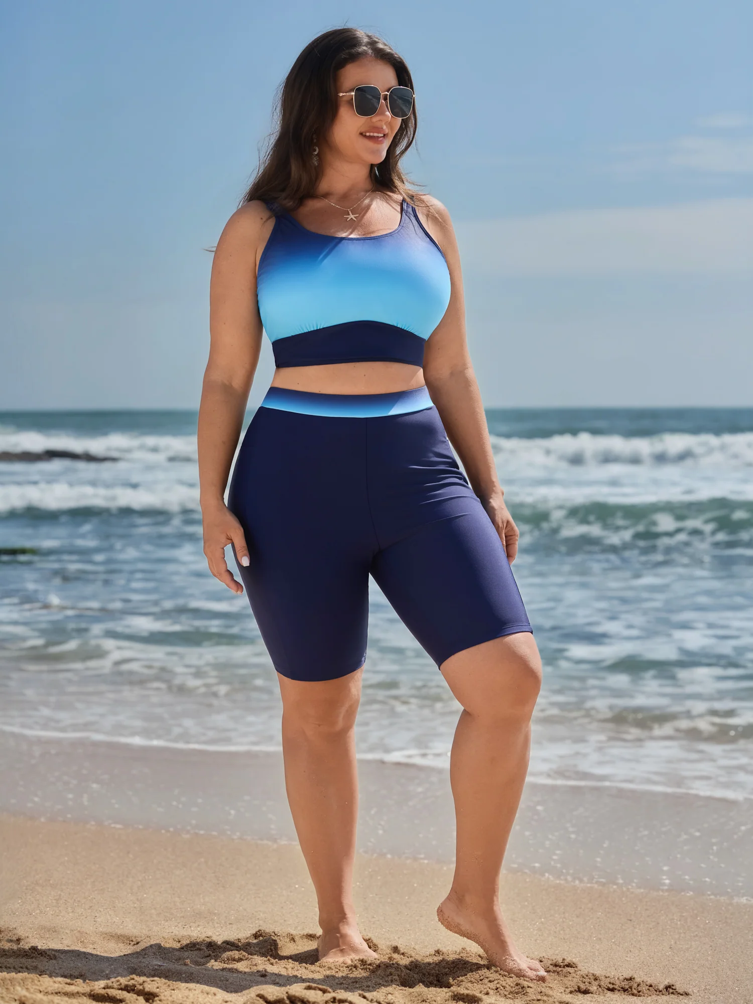Color Gradient High-Waisted Swim Shorts - Image 2