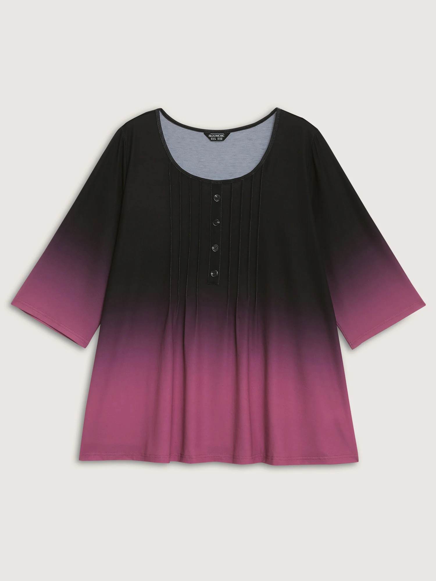 Color Gradient Pleated Button T-Shirt - Image 7