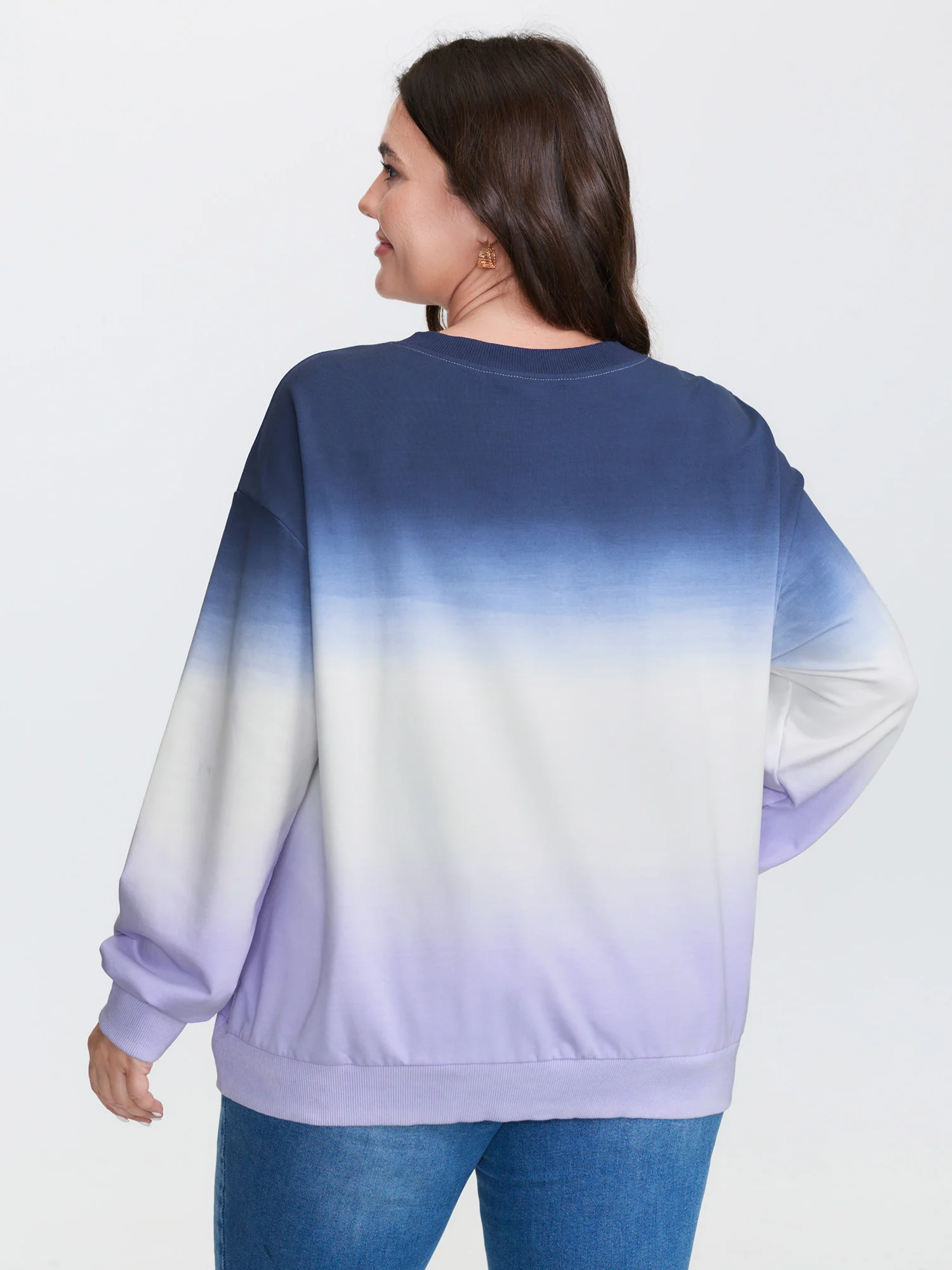 Color Gradient Ribbed Hem Button Sweatshirt - Image 4