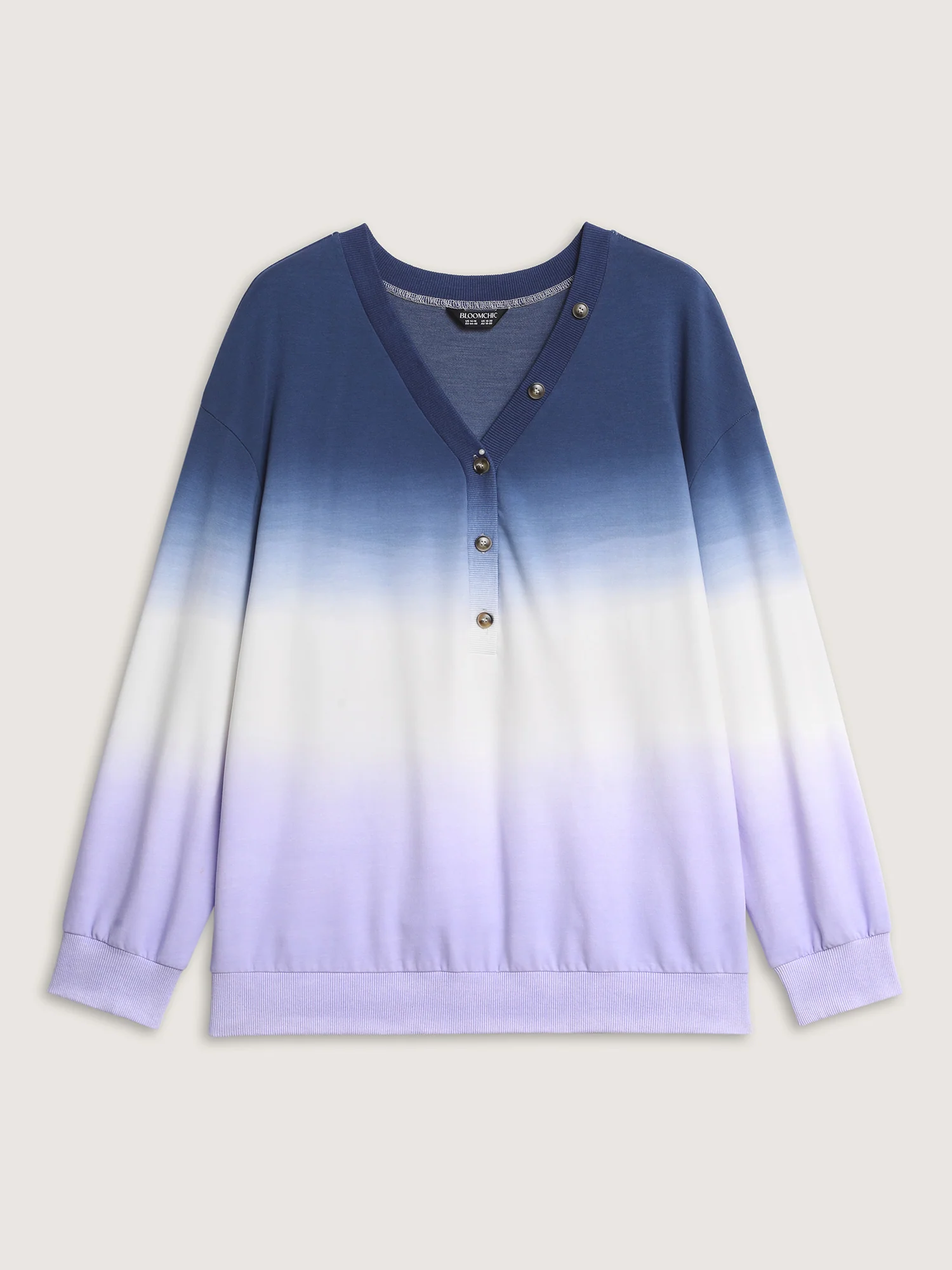 Color Gradient Ribbed Hem Button Sweatshirt - Image 7
