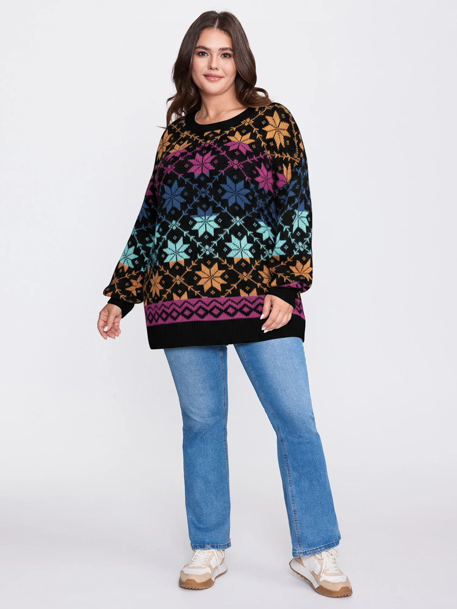 Color Gradient Snowflake Pattern Pullover - Image 10