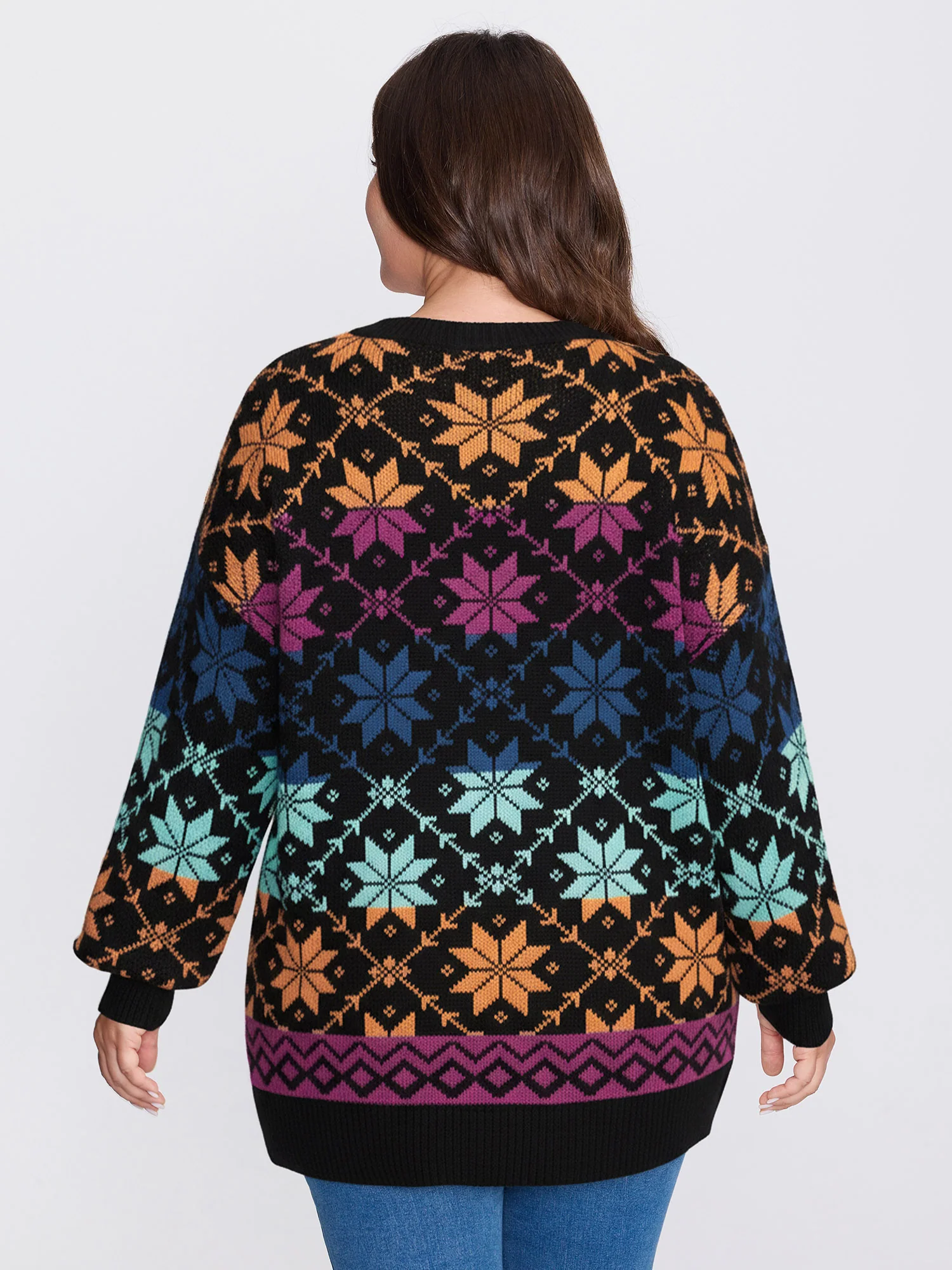 Color Gradient Snowflake Pattern Pullover - Image 11