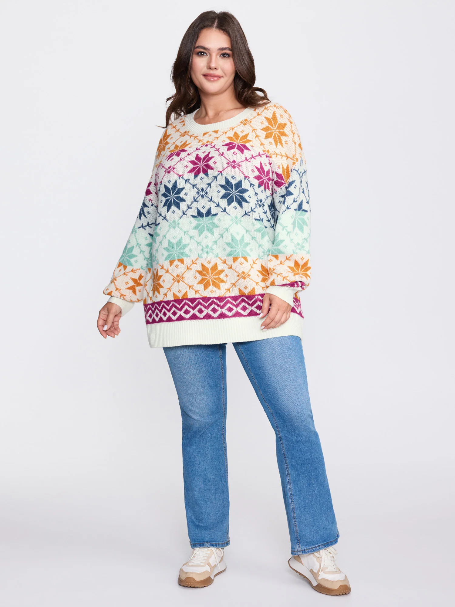 Color Gradient Snowflake Pattern Pullover - Image 3