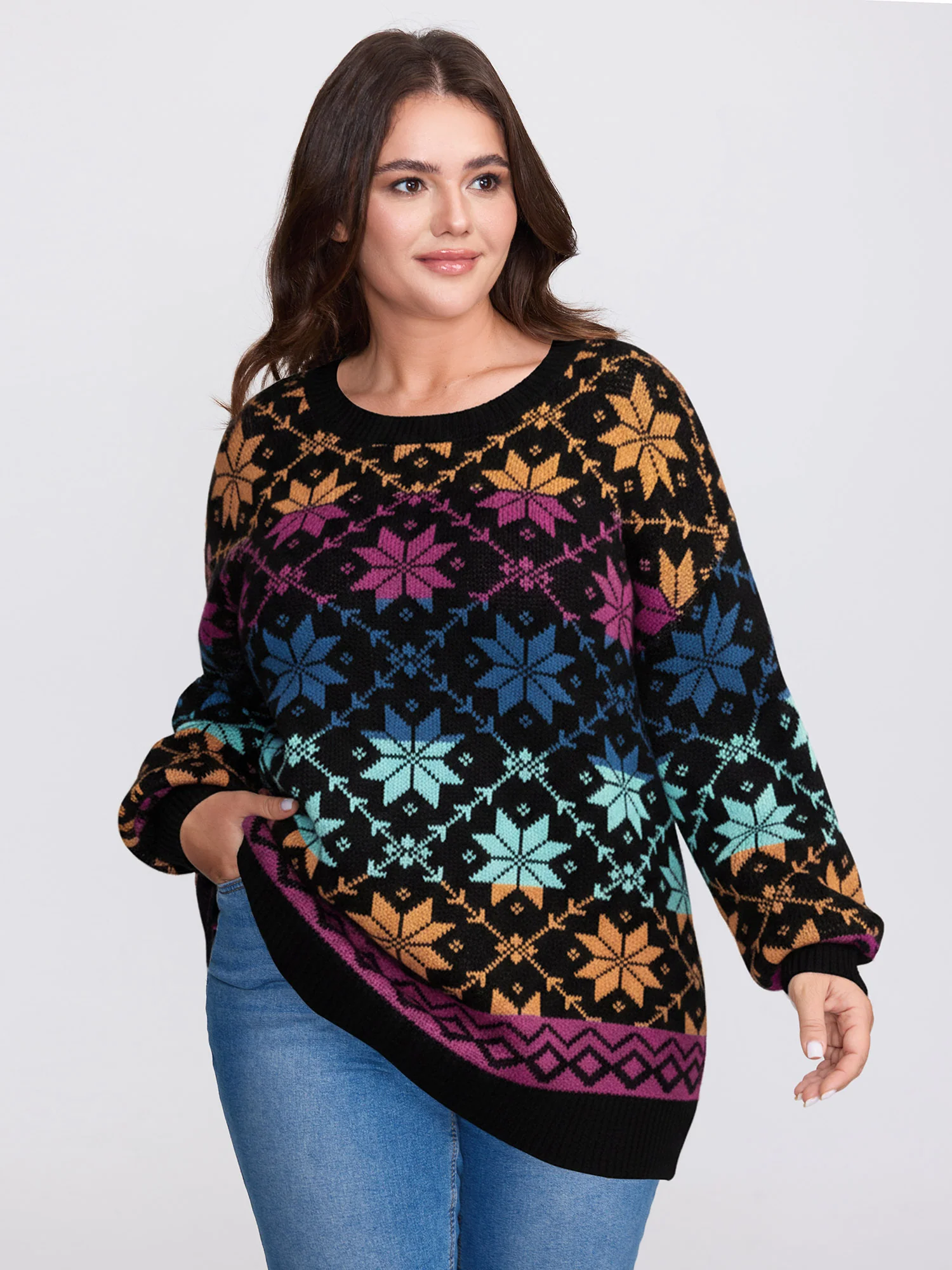Color Gradient Snowflake Pattern Pullover - Image 8
