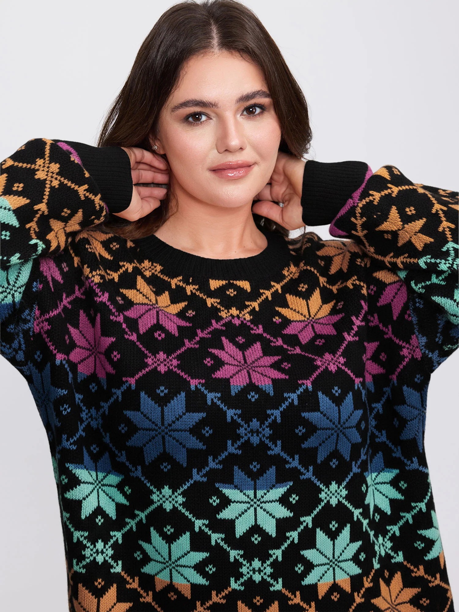 Color Gradient Snowflake Pattern Pullover - Image 9