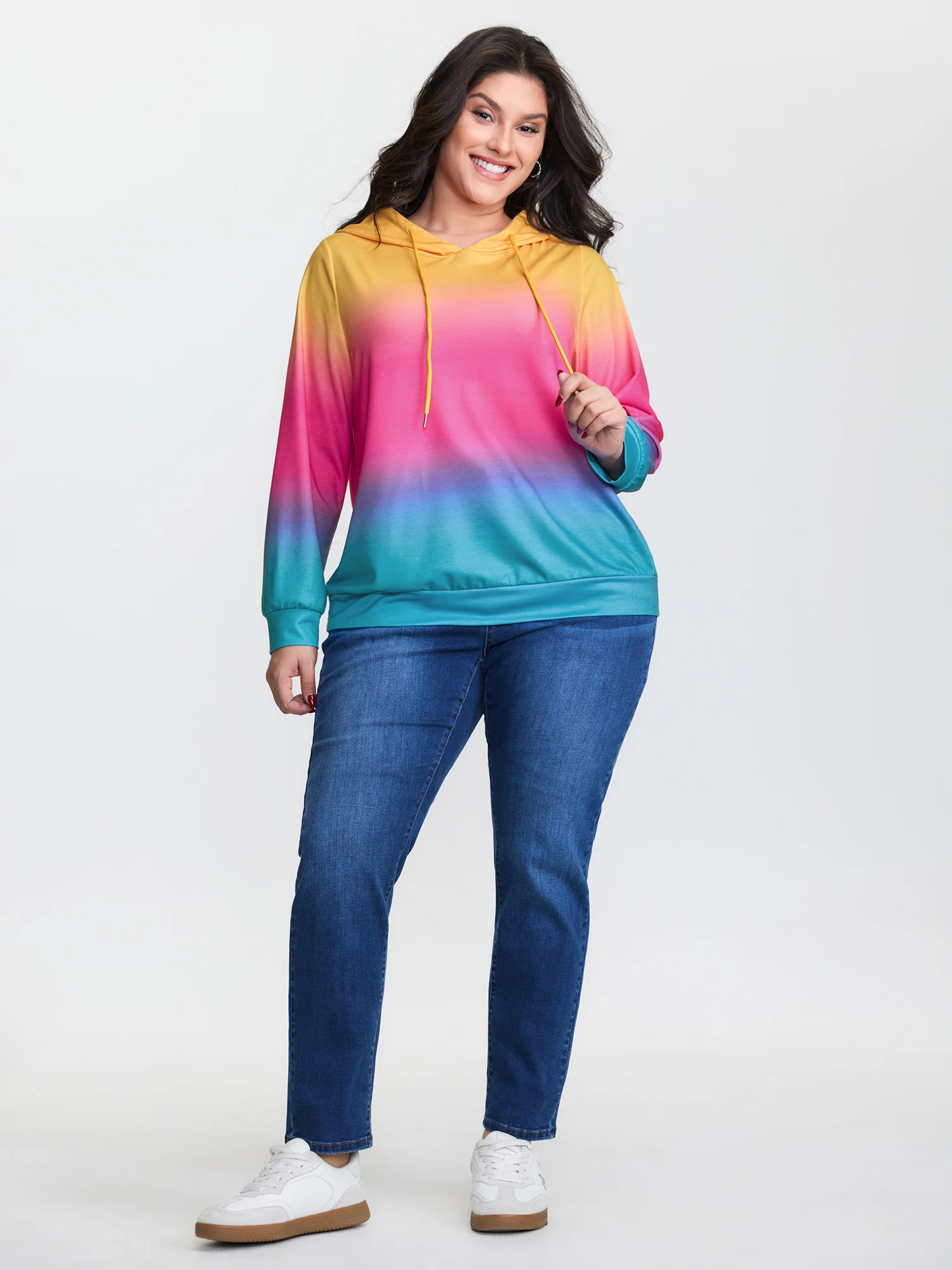 Color Gradient Stretchy Hem Hoodie - Image 2