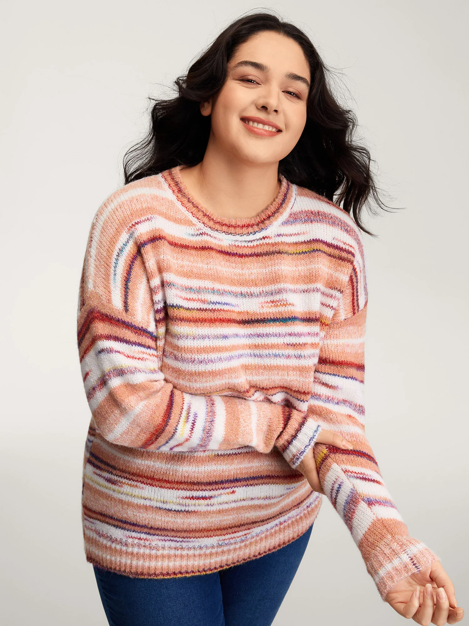 Color Gradient Stripe Crew Neck Pullover - Image 2