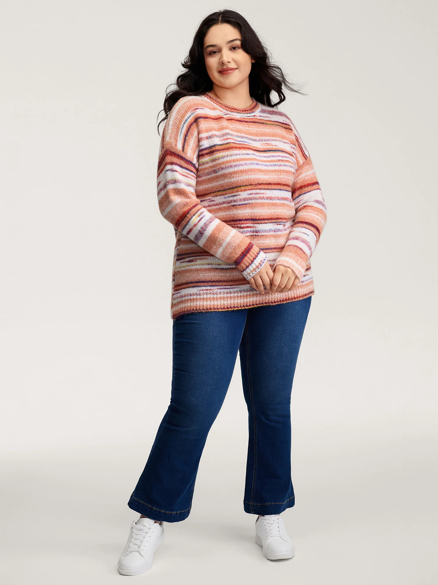 Color Gradient Stripe Crew Neck Pullover - Image 3