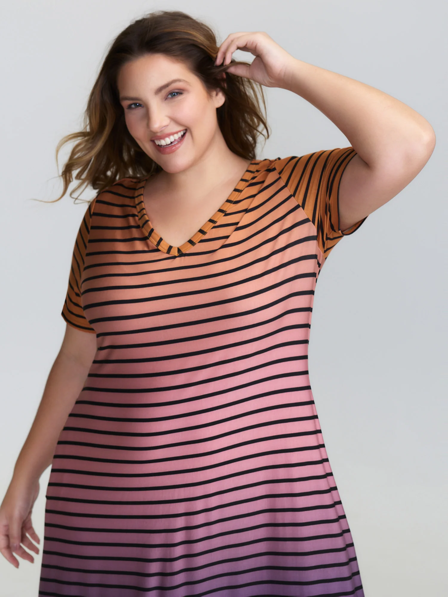 Color Gradient Stripe Slit Lounge Dress - Image 2
