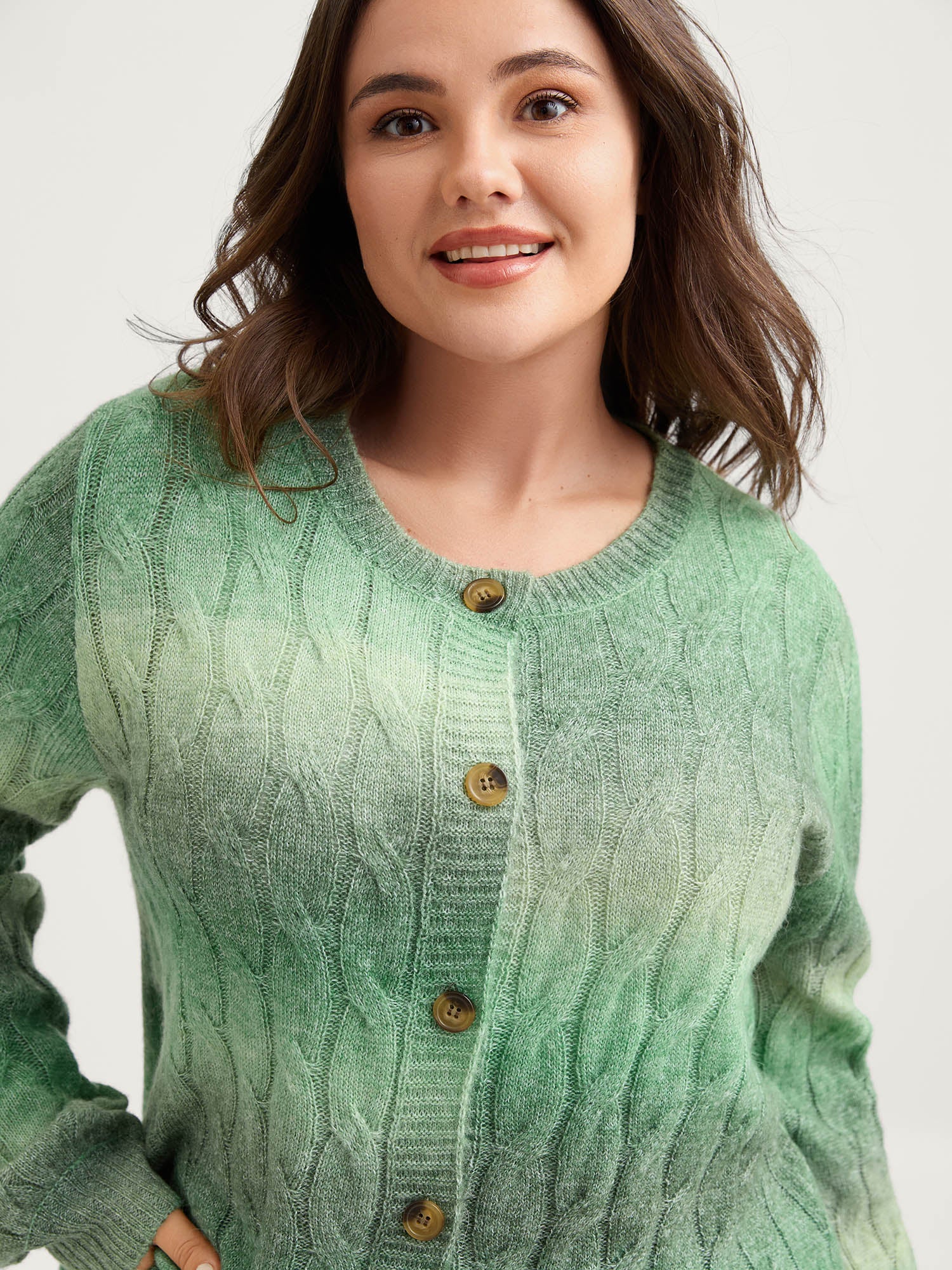 Color Gradient Textured Button Knit Cardigan - Image 2