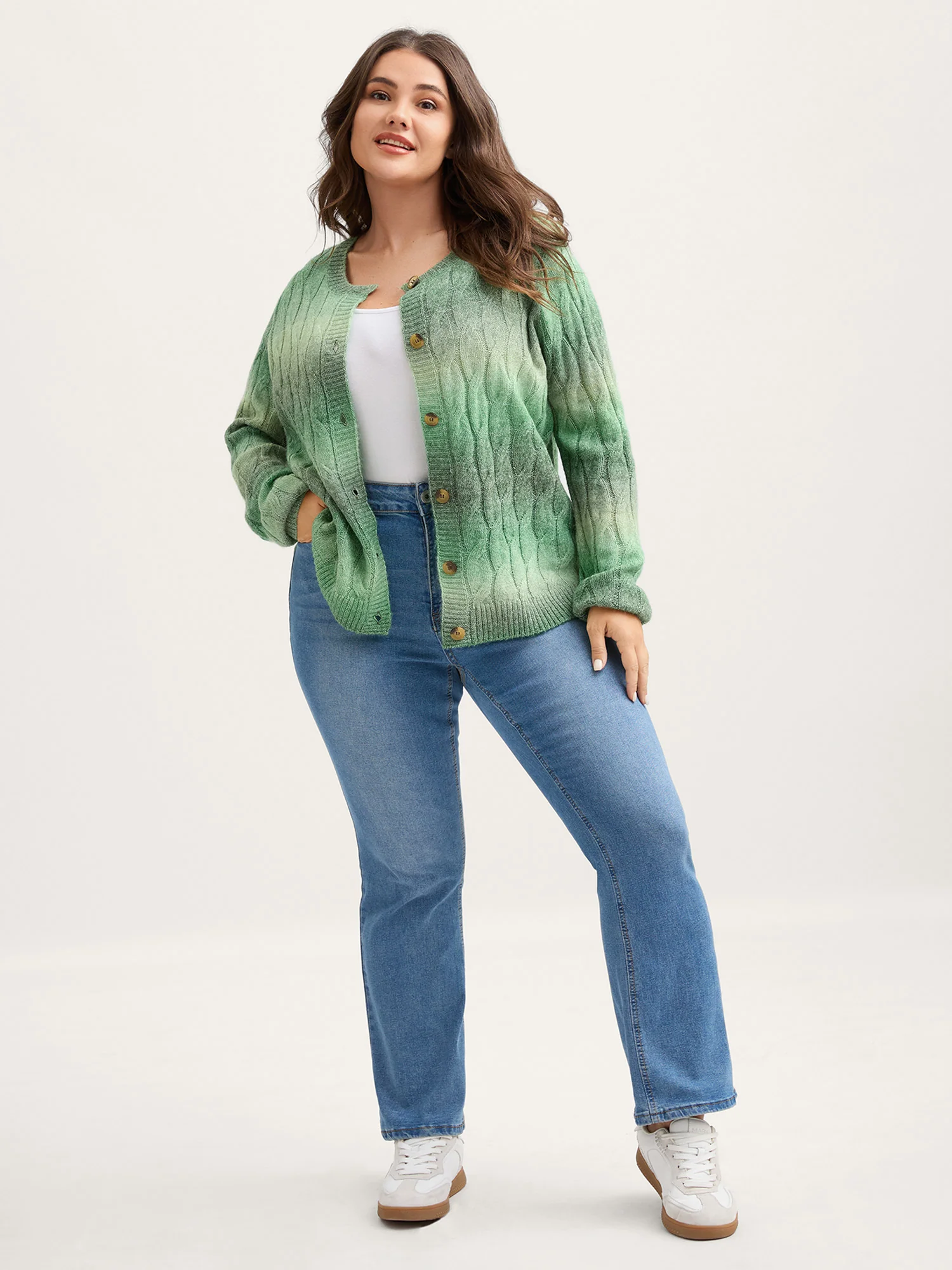 Color Gradient Textured Button Knit Cardigan - Image 3