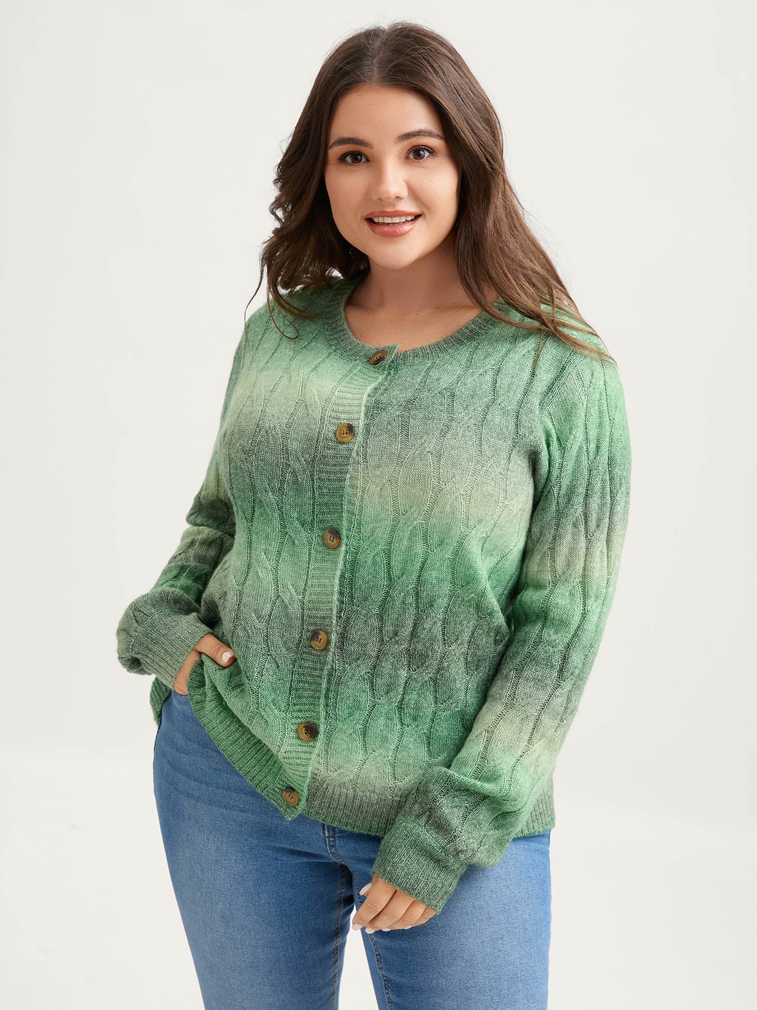 Color Gradient Textured Button Knit Cardigan - Image 4