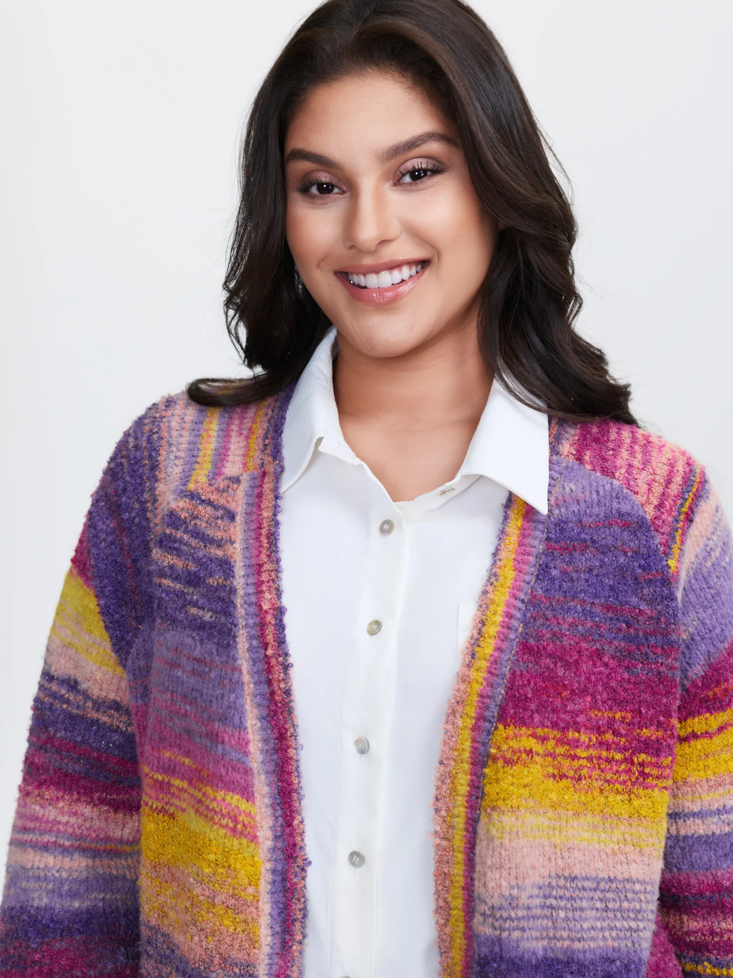 Color Gradient Textured Open-Front Knit Cardigan - Image 2