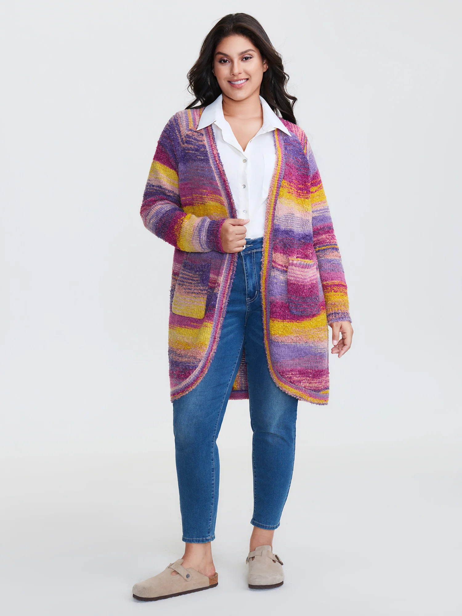 Color Gradient Textured Open-Front Knit Cardigan - Image 3