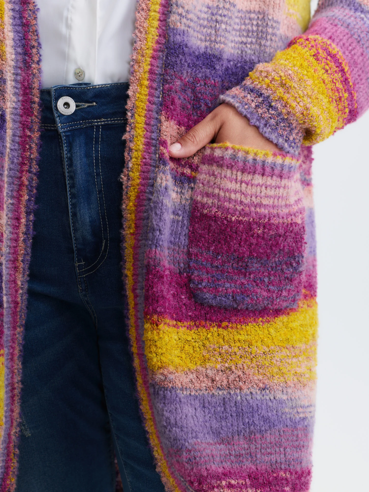 Color Gradient Textured Open-Front Knit Cardigan - Image 4