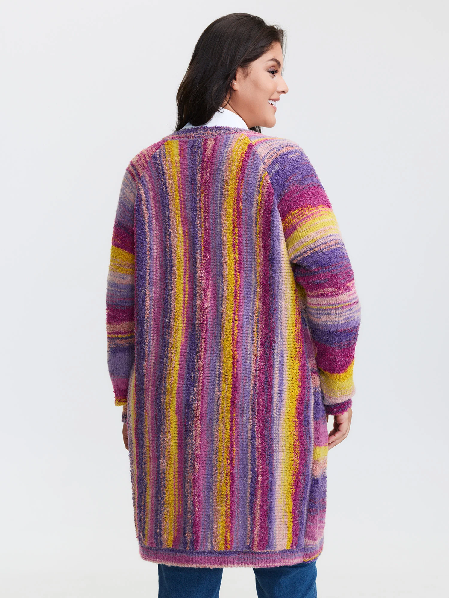 Color Gradient Textured Open-Front Knit Cardigan - Image 5