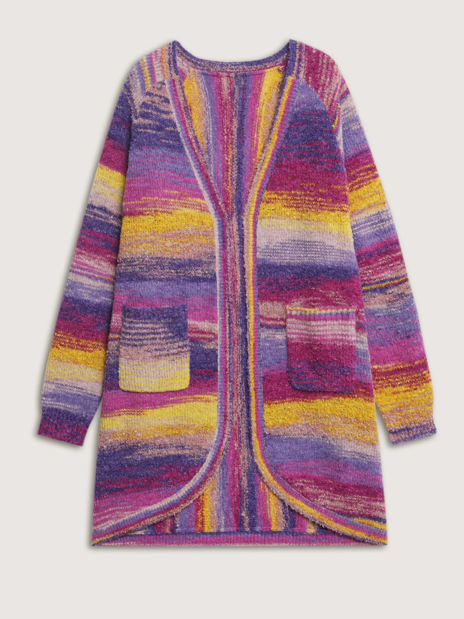 Color Gradient Textured Open-Front Knit Cardigan - Image 9
