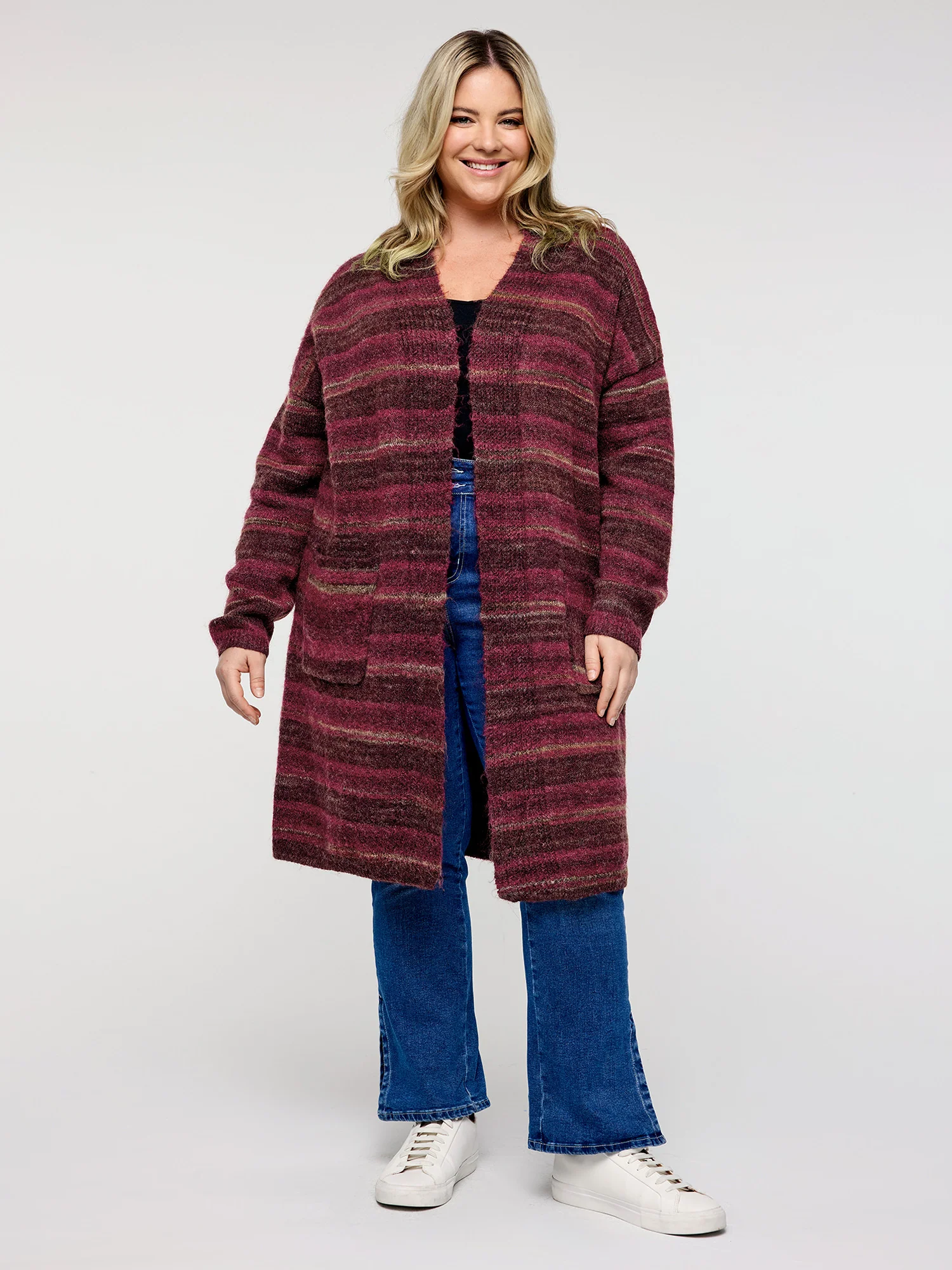 Color Gradient Textured Pockets Knit Cardigan - Image 3