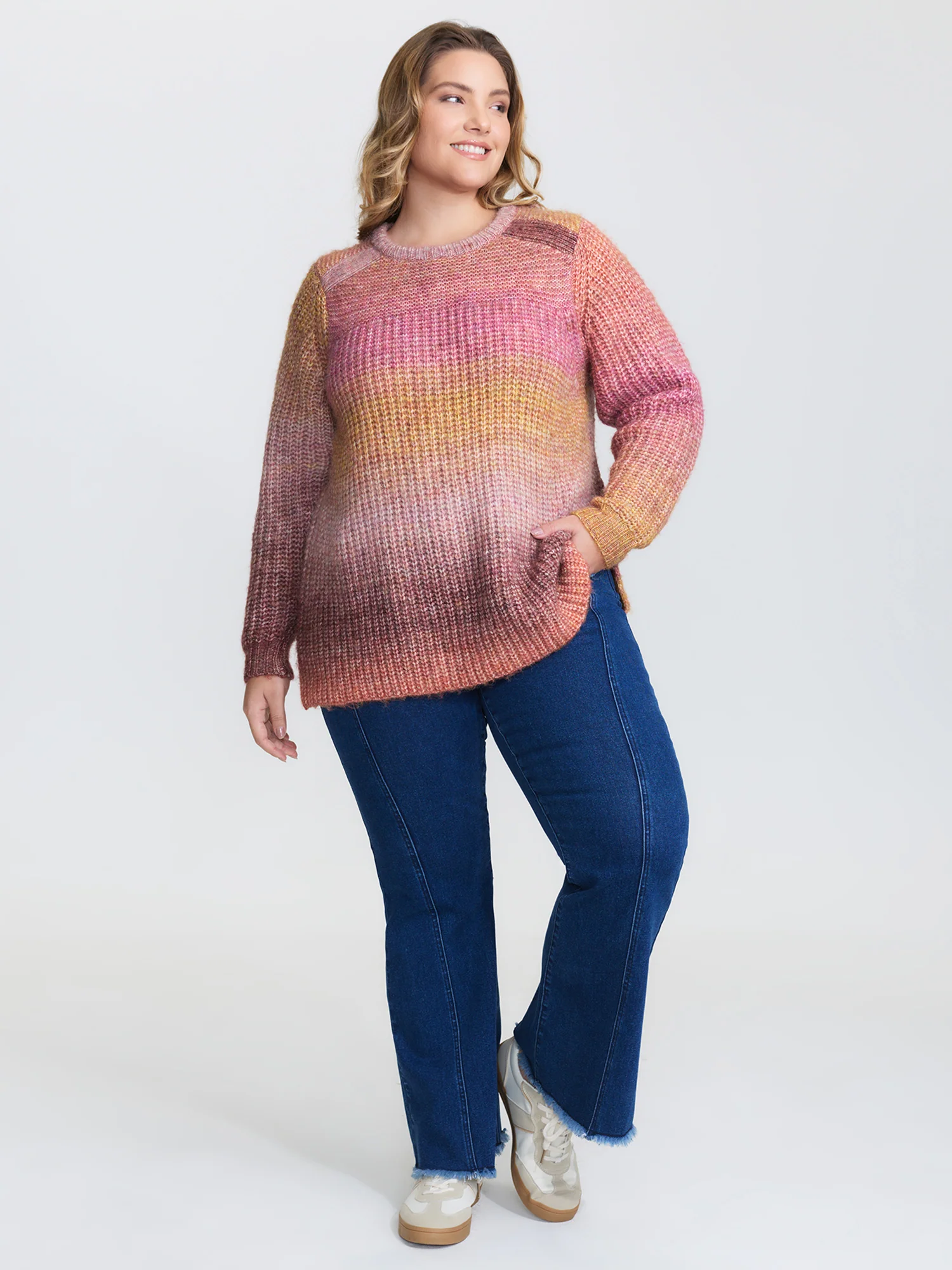 Color Gradient Textured Stretchy Pullover - Image 2