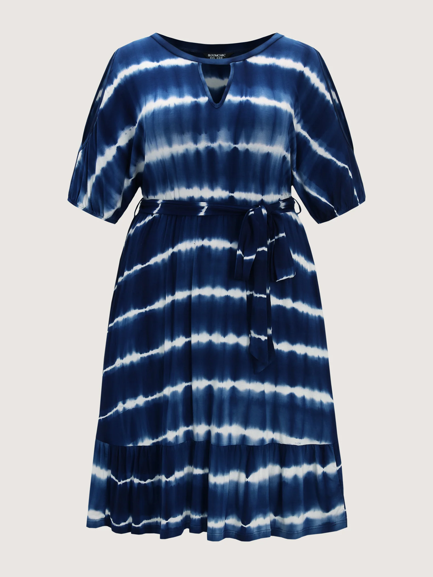 Color Gradient Waist-Tie Keyhole Neckline Mini Dress - Image 5