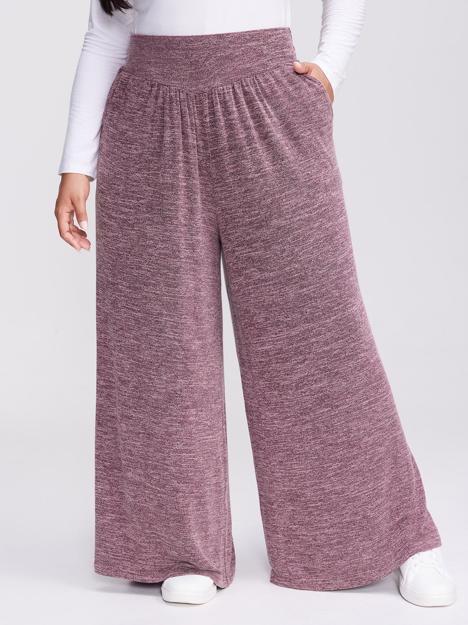 Color-Mix Knit Wide Waistband Pants - Image 2