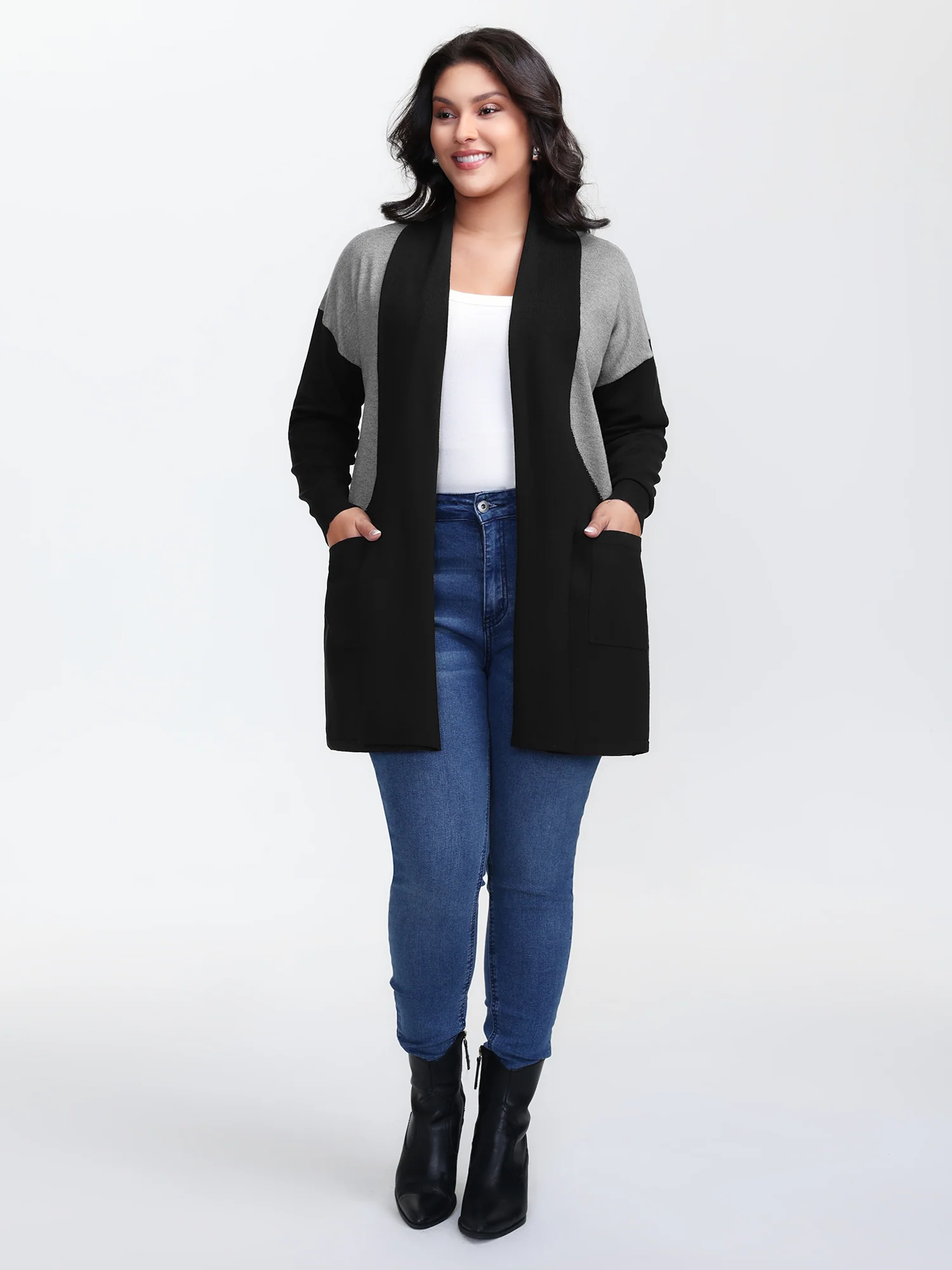 Supersoft Color Patches Kimono Collar Pockets Knit Cardigan - Image 3
