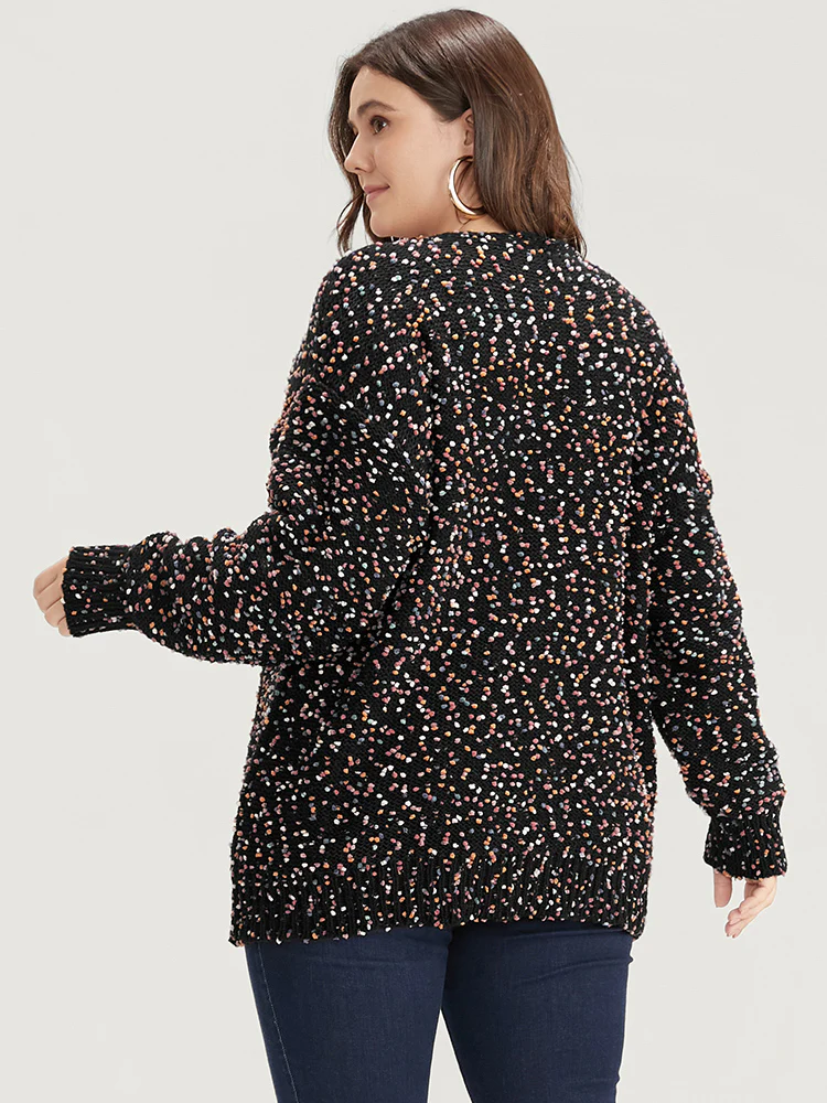 Color Ping Pong Yarns V Neck Popcorn Knit Top - Image 5