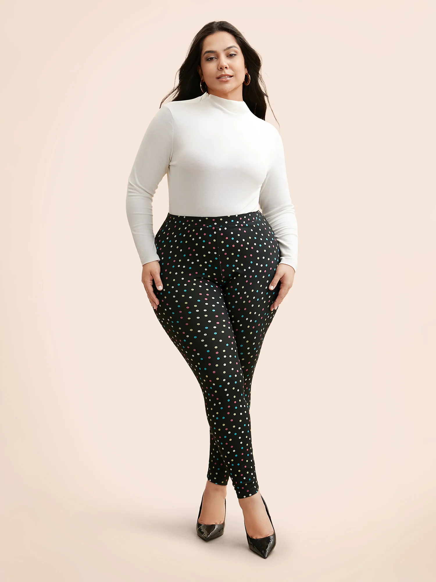 Color Polka Dot Mid Rise Skinny Leggings - Image 2