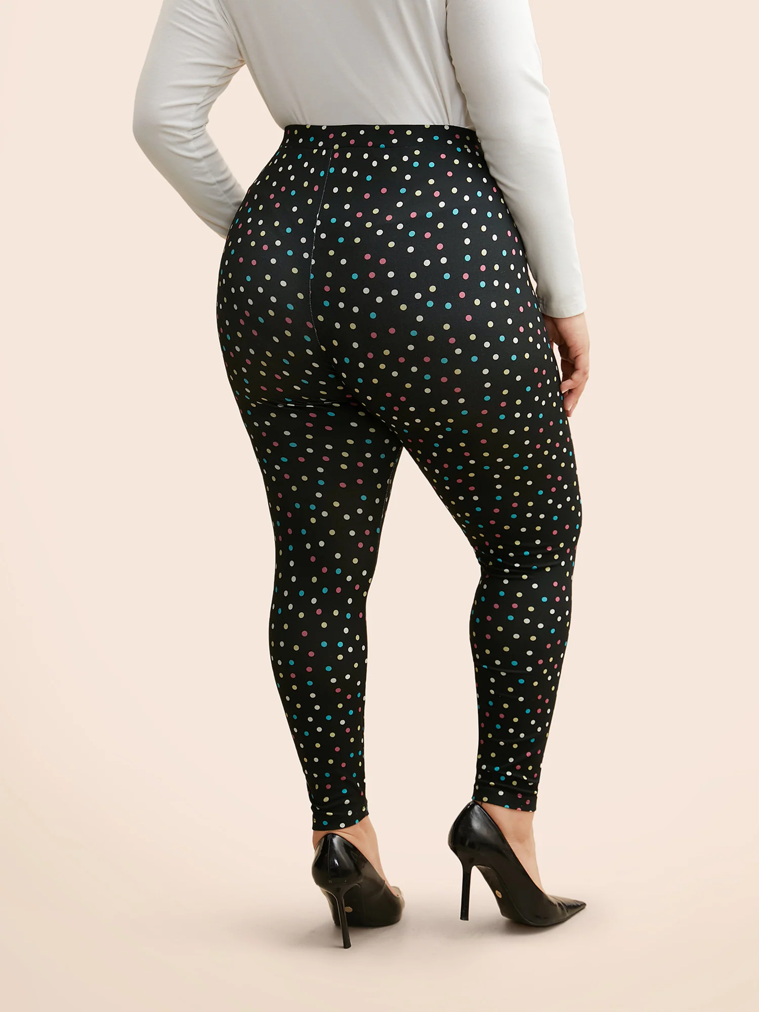 Color Polka Dot Mid Rise Skinny Leggings - Image 3