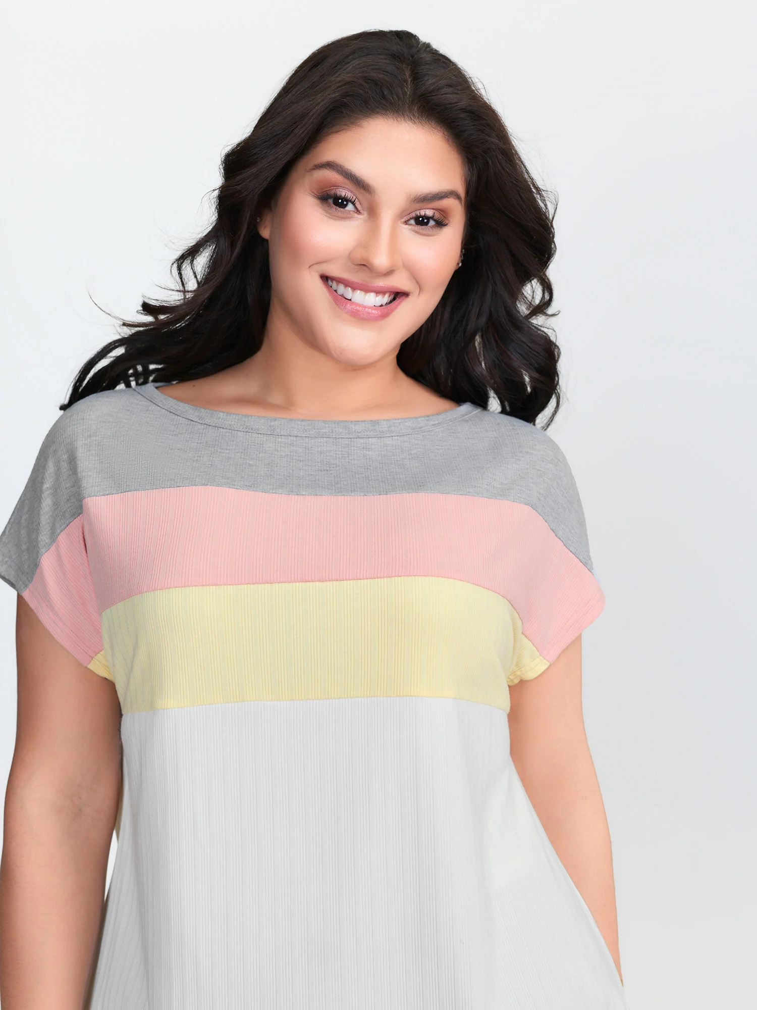 Color Stripe Boat Neck T-Shirt - Image 2